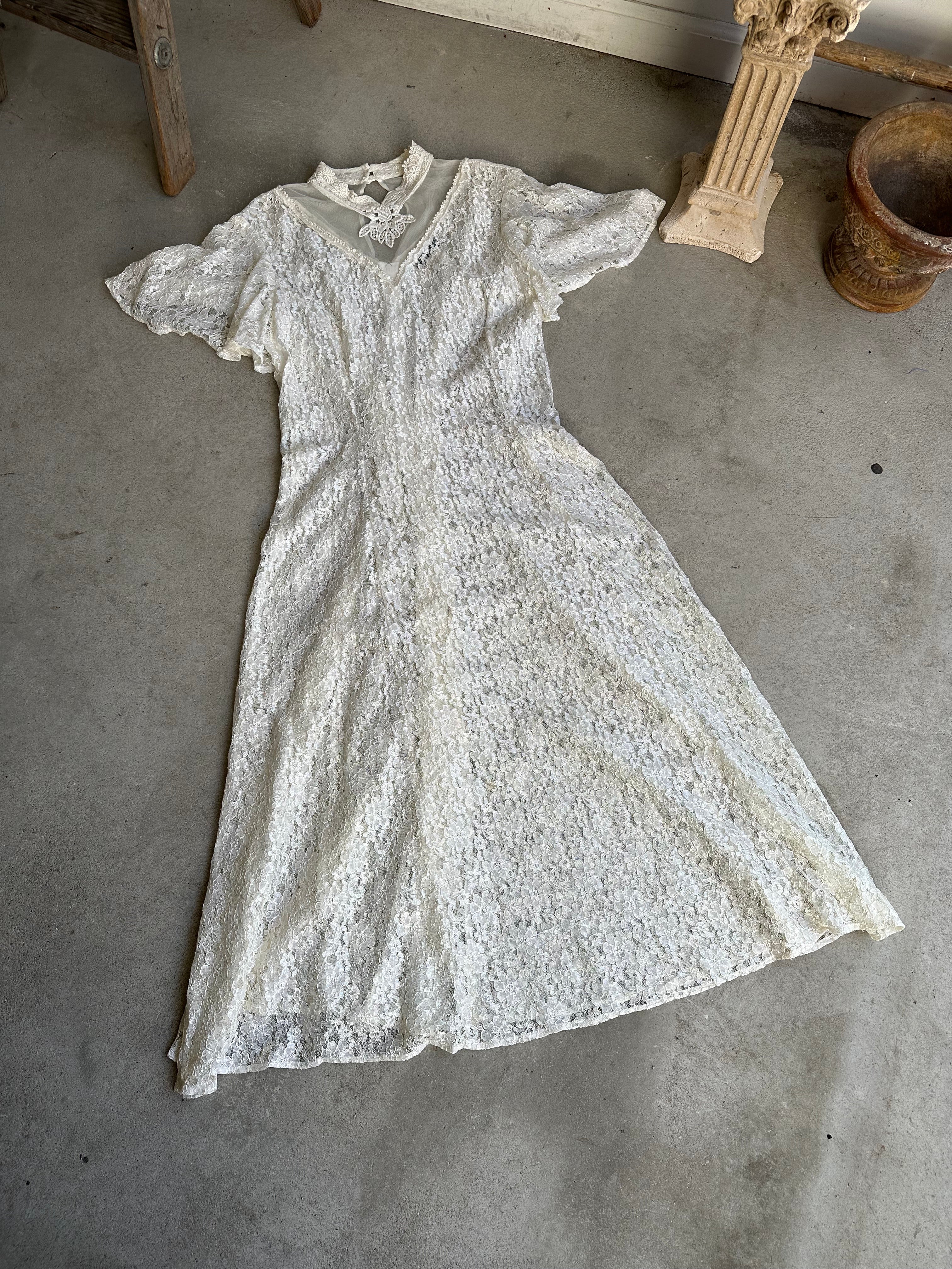 1980s Mock Neck Lace Dress (XL)