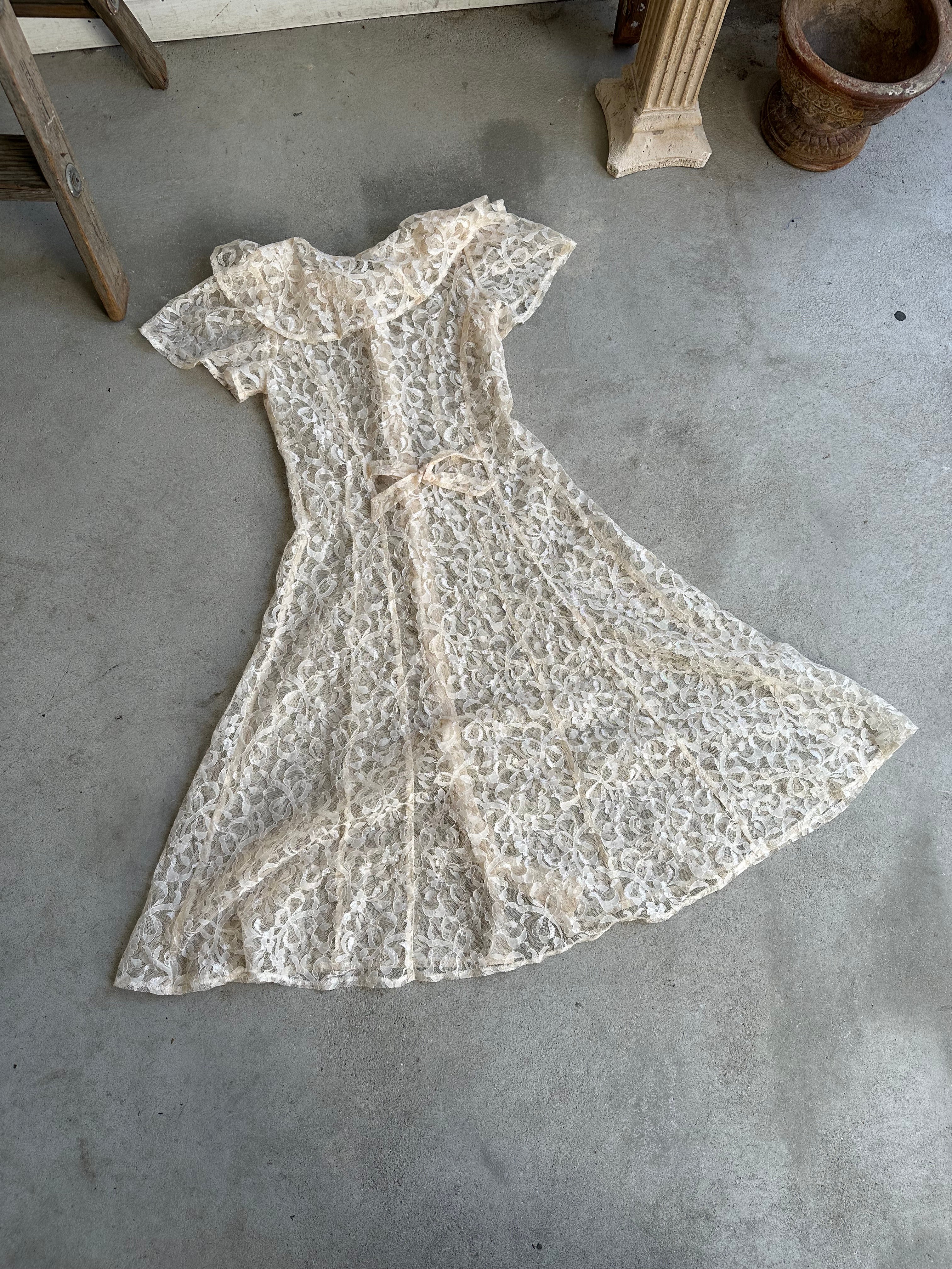 1980s Sheer Lace Crystal Button Dress (XS/S)