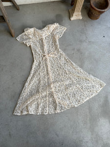 1980s Sheer Lace Crystal Button Dress (XS/S)