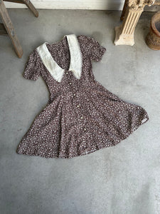 1980s Floral Lace Collar Mini Dress (S)