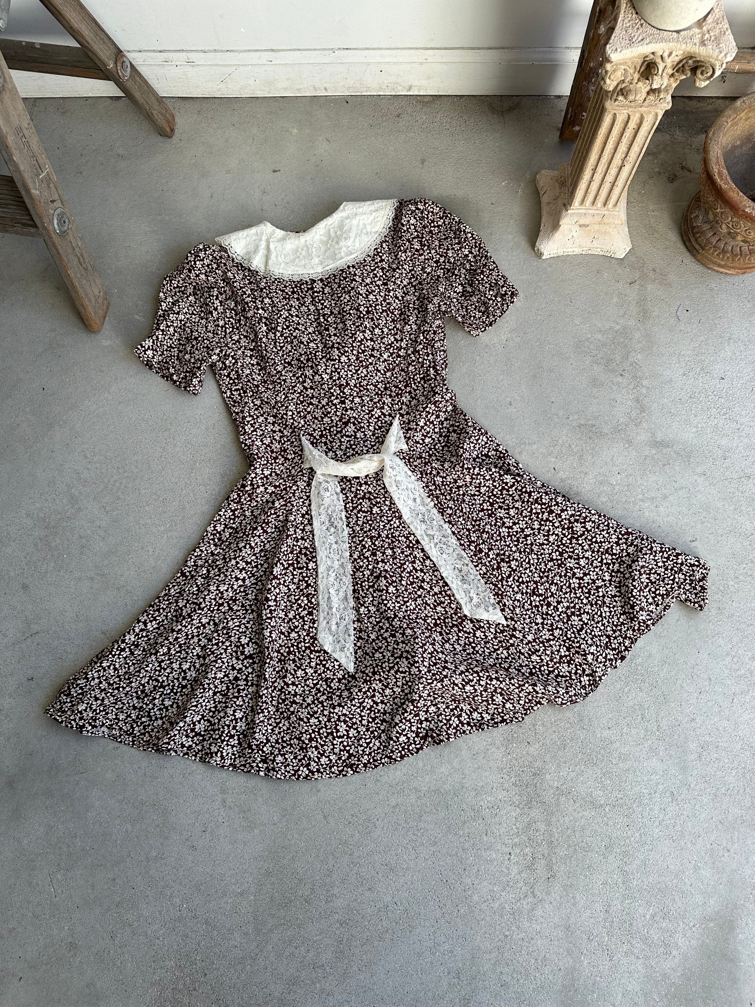 1980s Floral Lace Collar Mini Dress (S)