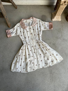 1950s Silky Embridered Skater Dress (XS)