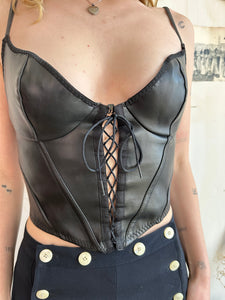 1990’s Frederick’s Of Hollywood Black Faux Leather Corset (32D)