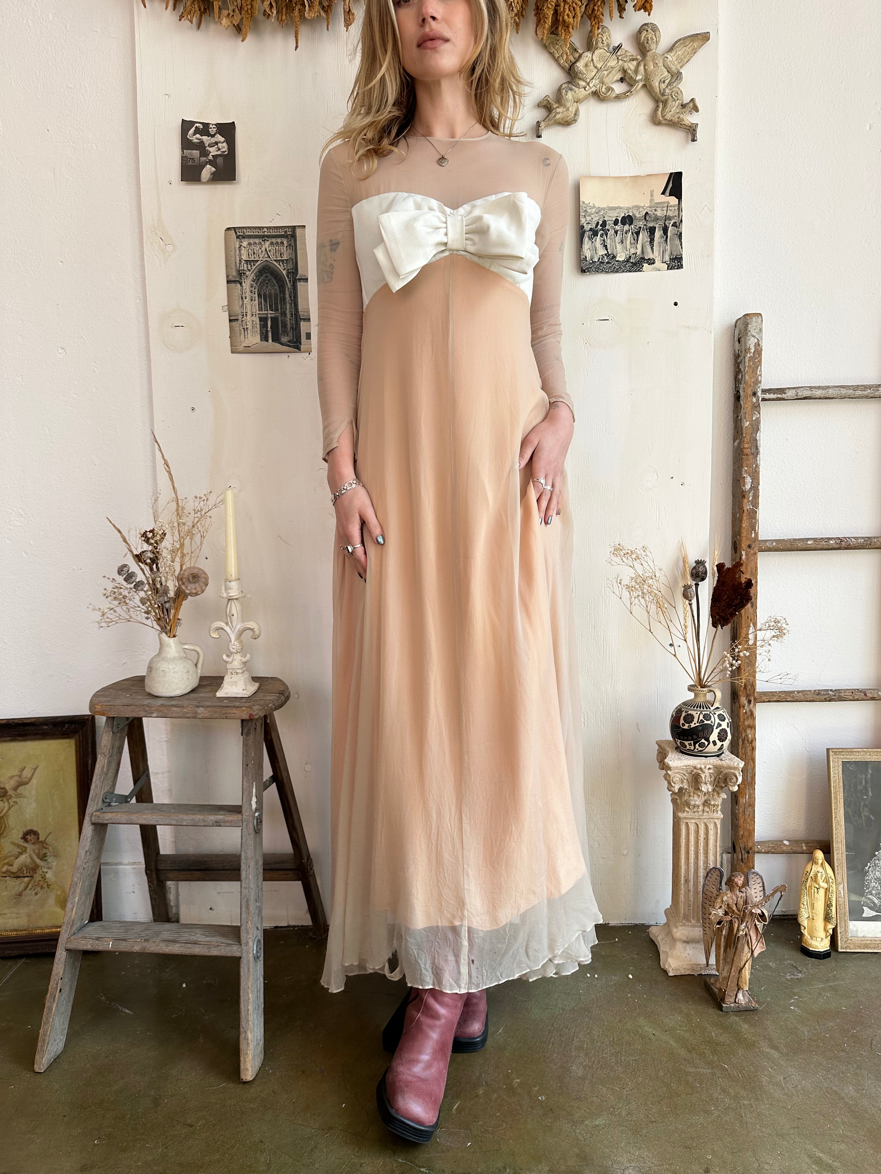 1960s Union Made Thrashed Bow Dress (XS)