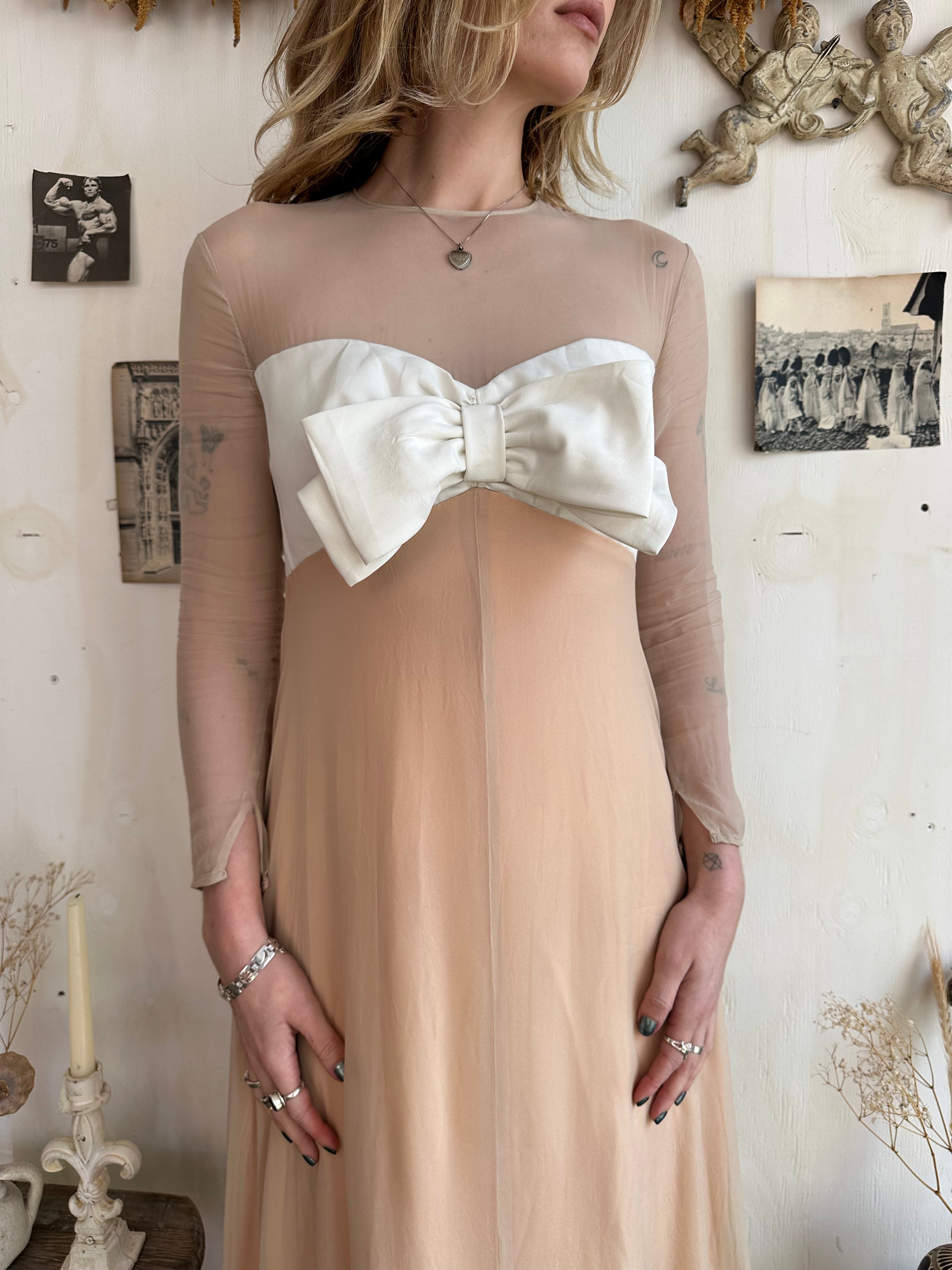 1960s Union Made Thrashed Bow Dress (XS)