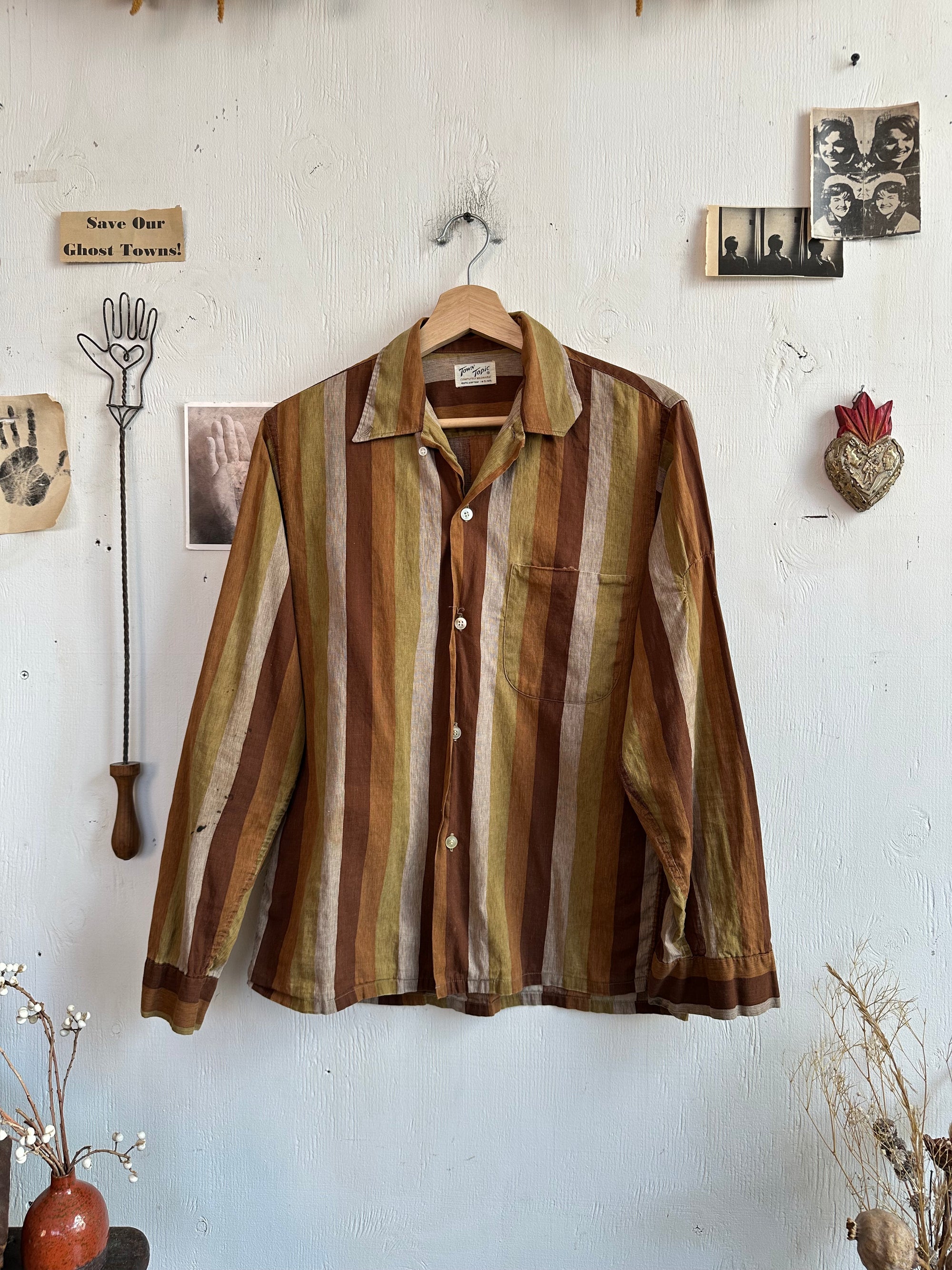 1990s Striped Button Up Shirt W/ Leather Elbow Pads
