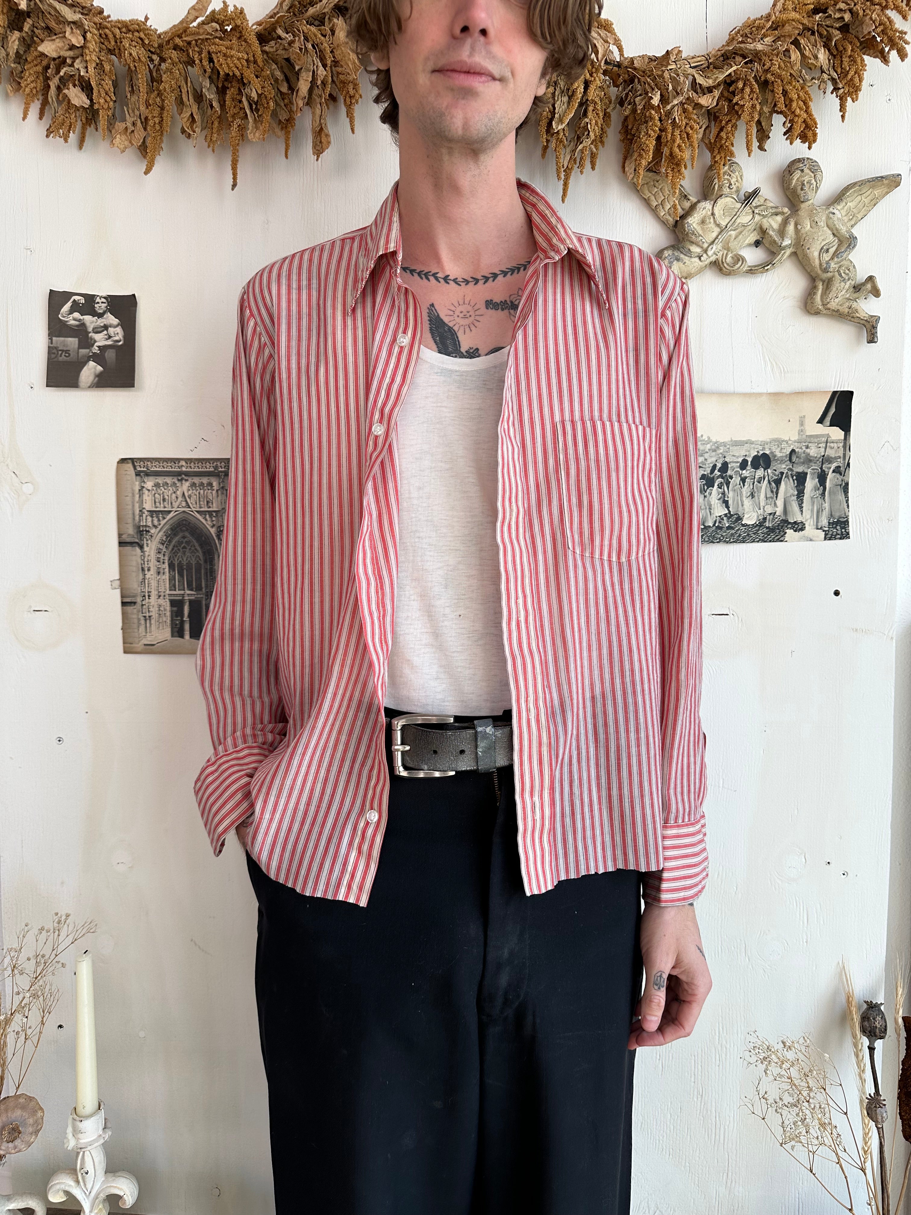 1960s Well Worn Chopped Hem Striped Button Down (Boxy L/XL)