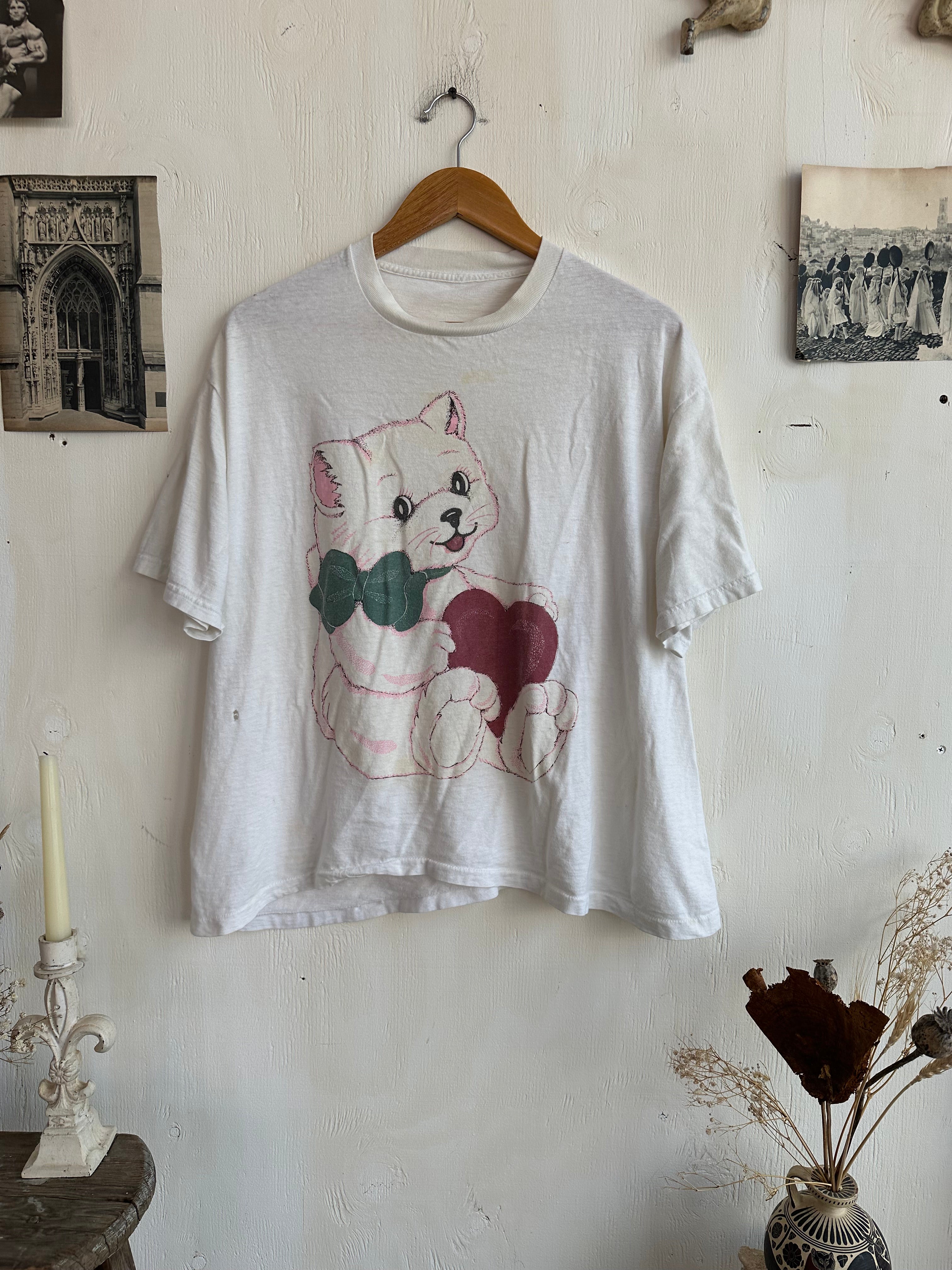 1980s Boxy Heart Cat T-Shirt (Boxy XL)