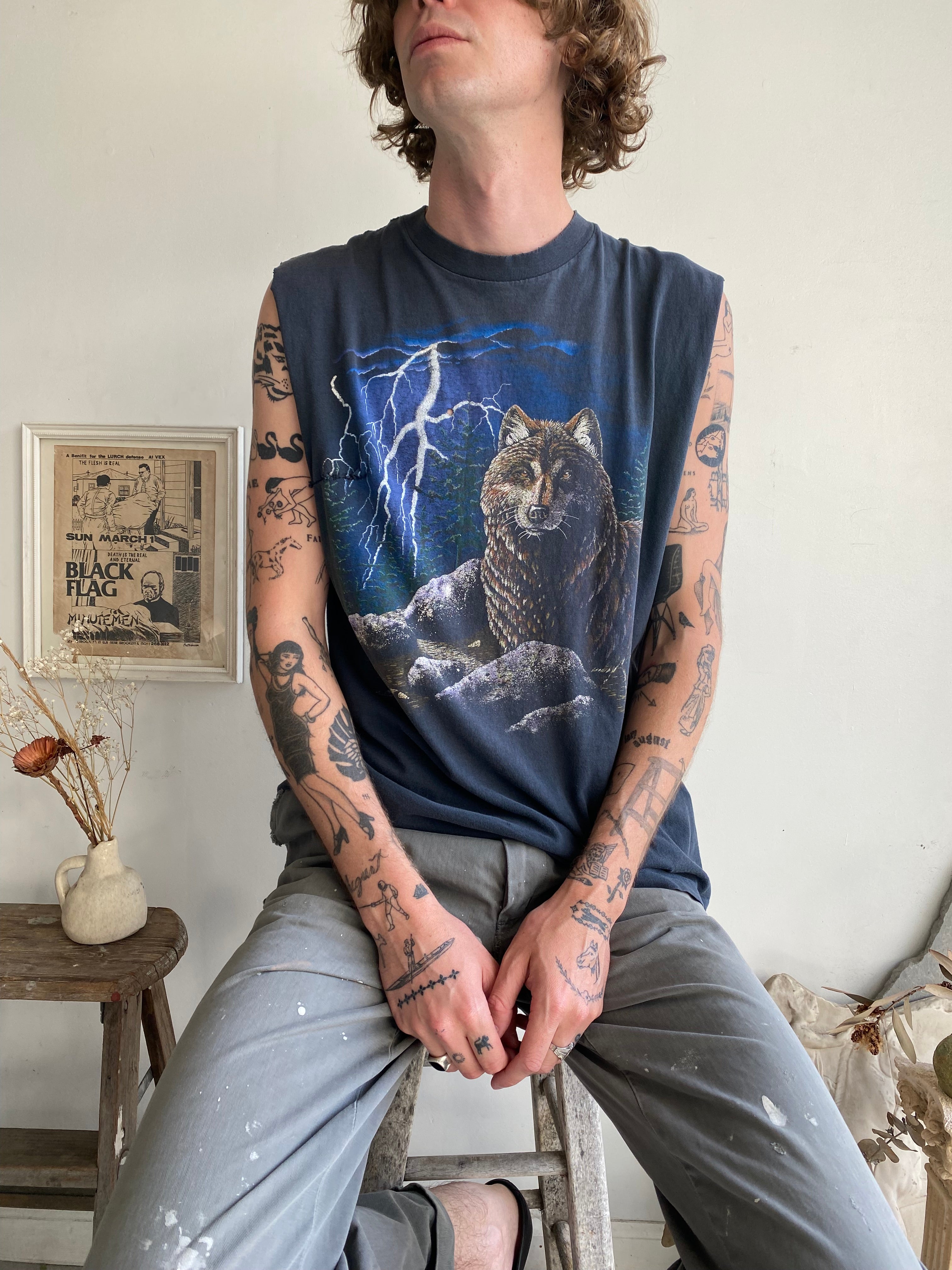 1980s Hand Repaired Wolf Muscle Tee (L/XL)