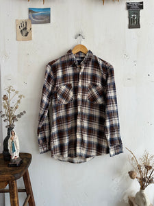 1980s Brown and Blue Plaid Button Up (M/L)