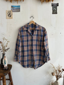1970s Faded Blue Cotton Flannel Button Up (L)
