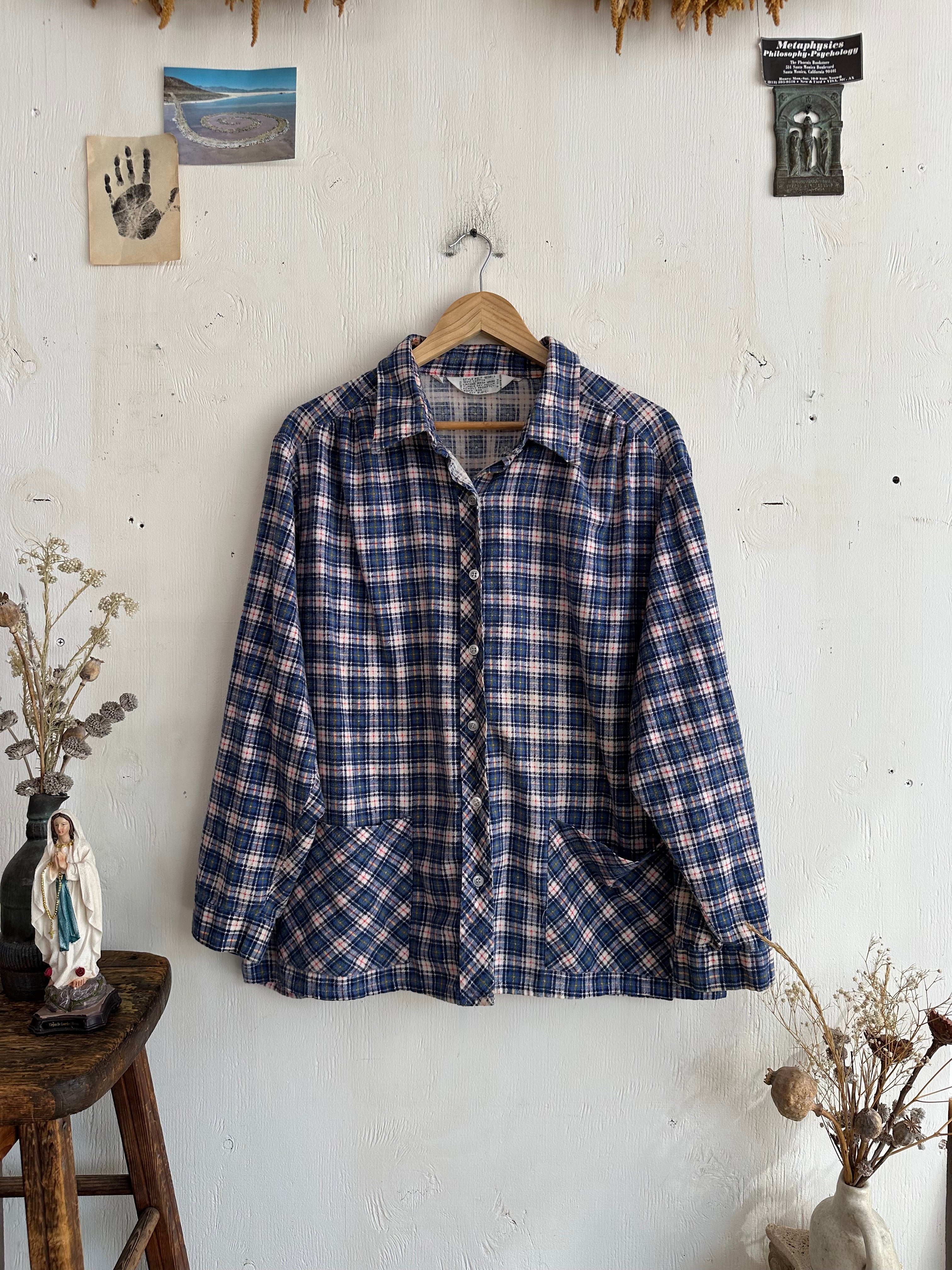 1970s Plaid Cotton Overshirt/Chore Shirt (Boxy M/L)