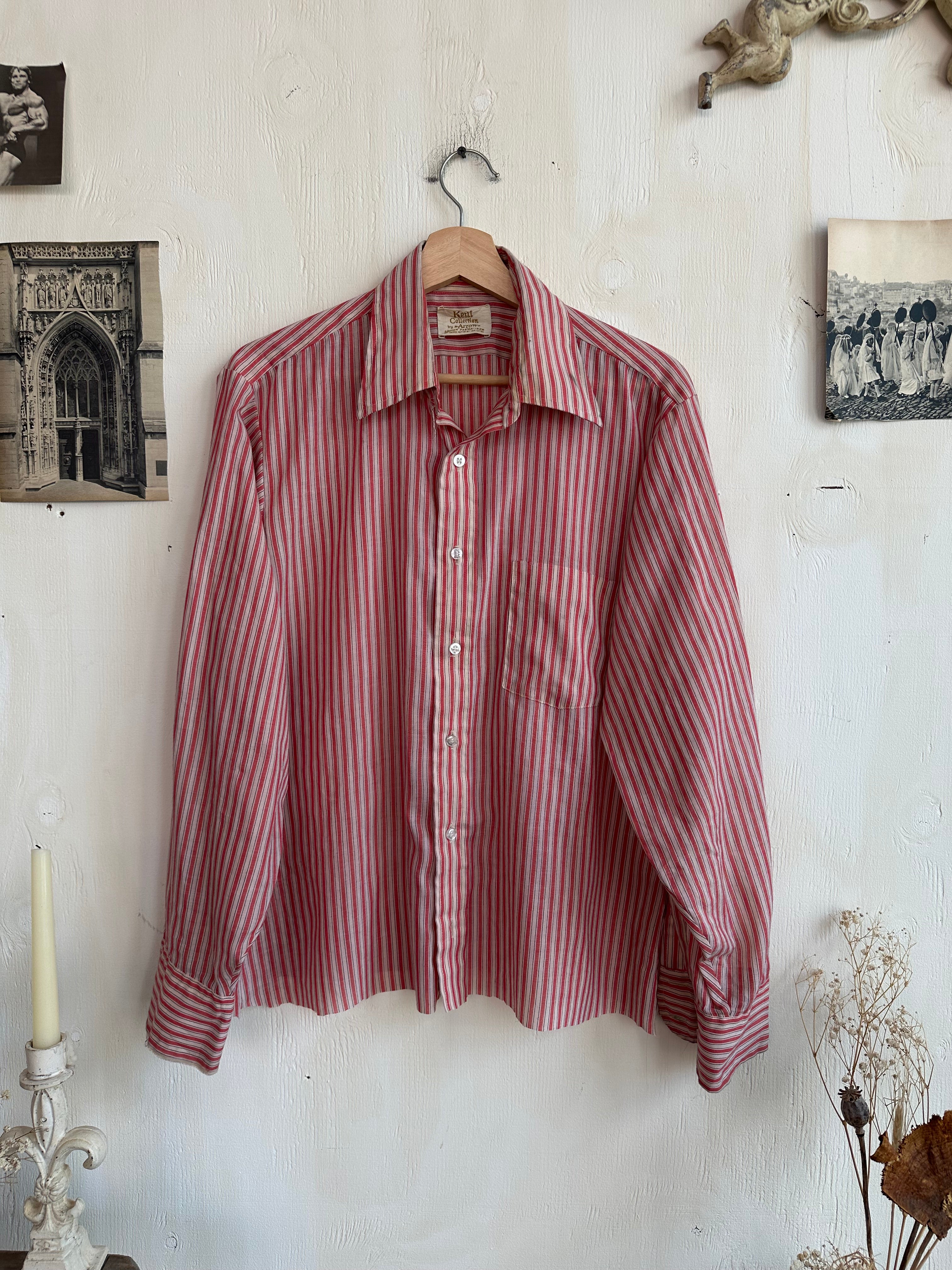 1960s Well Worn Chopped Hem Striped Button Down (Boxy L/XL)