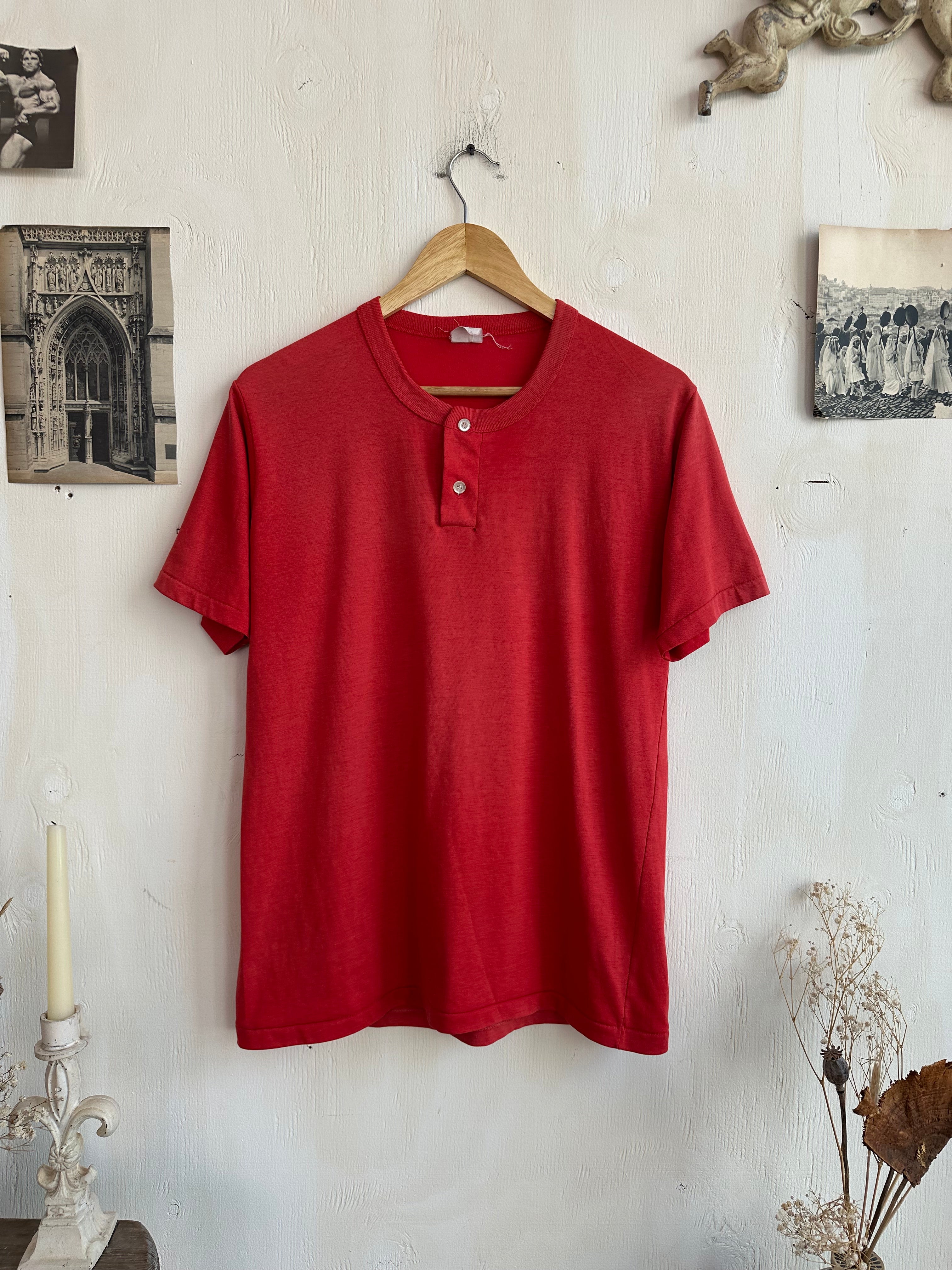 1980s Sunfaded Red Henley (M/L)