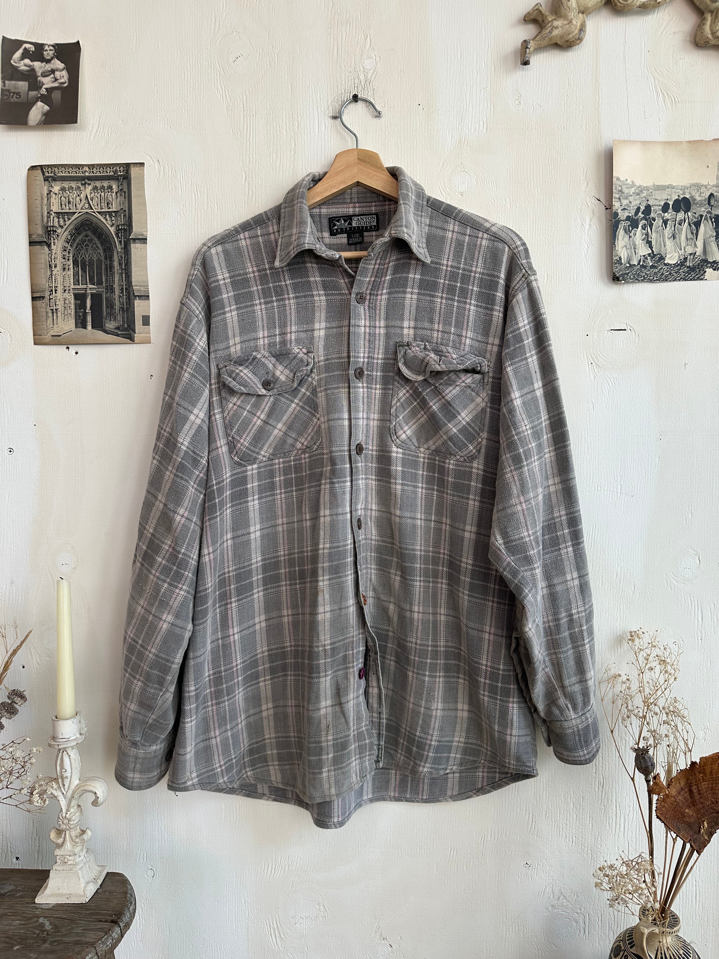 1990s Well-Worn Thick Washed Cotton Flannel (XL)