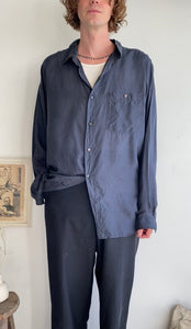 1980s Flowy Silk Button Up Shirt (XXL)