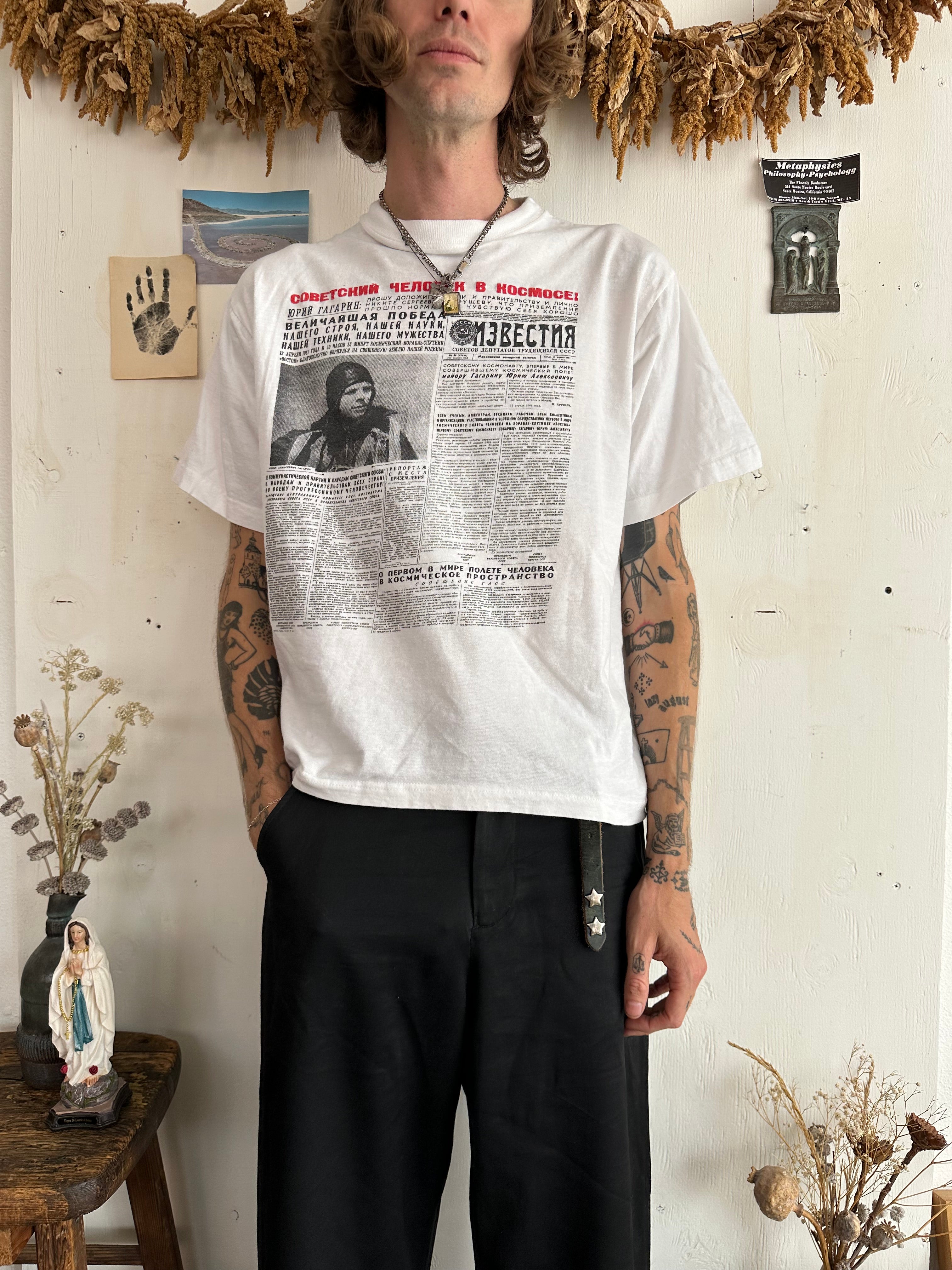 1980s Cosmonaut Russian Newspaper Tee (Boxy M/L)