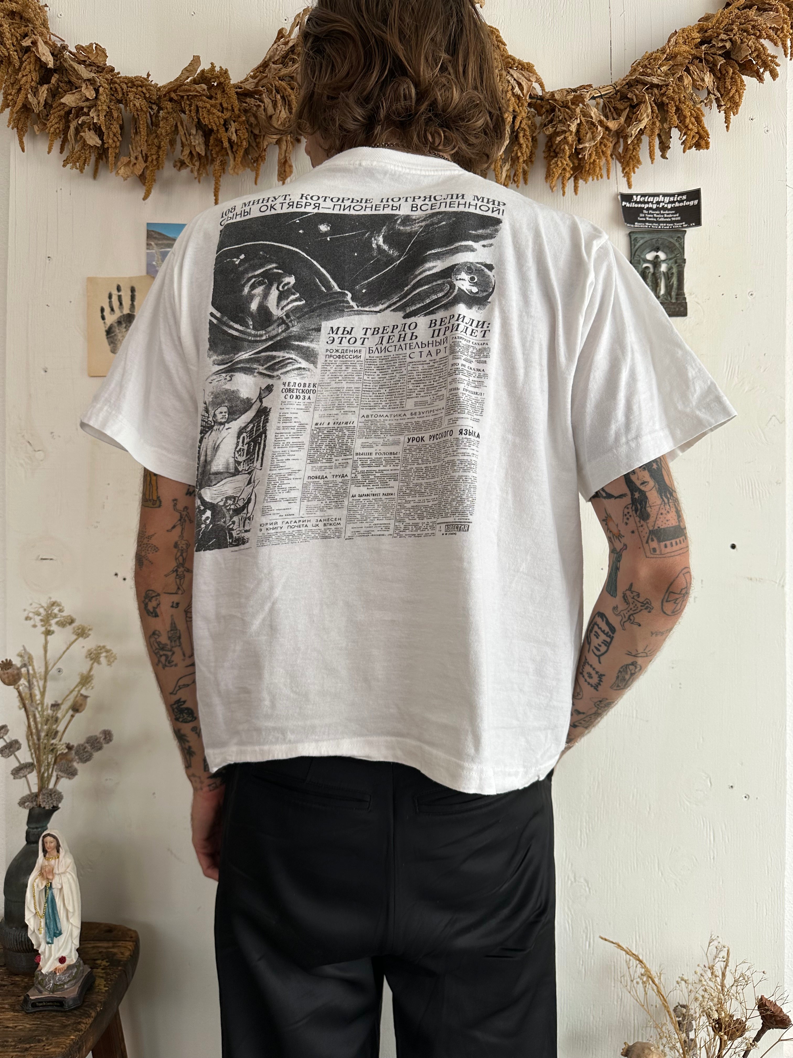 1980s Cosmonaut Russian Newspaper Tee (Boxy M/L)