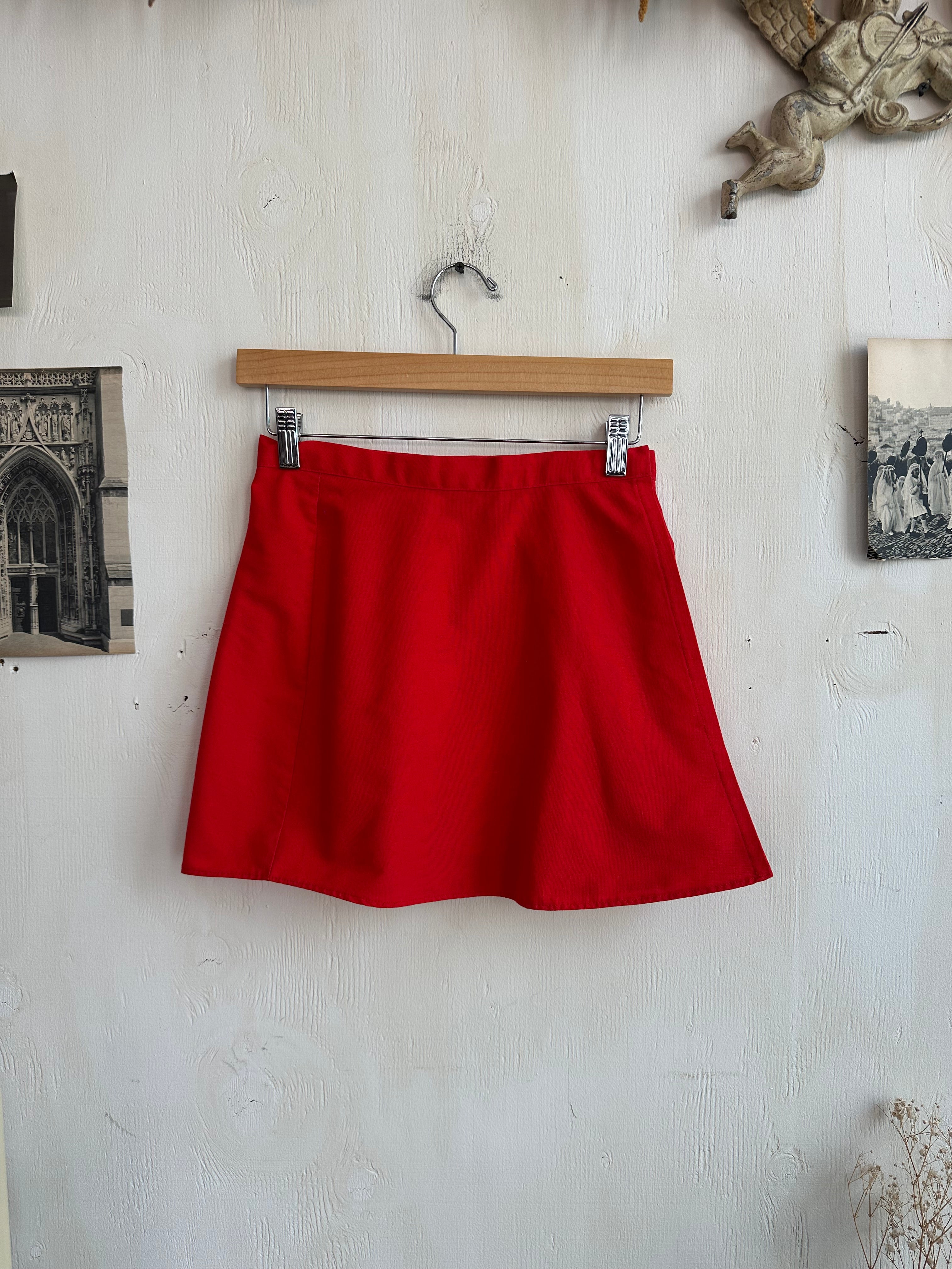 Red Cotton Wrap Mini Skirt (XS)