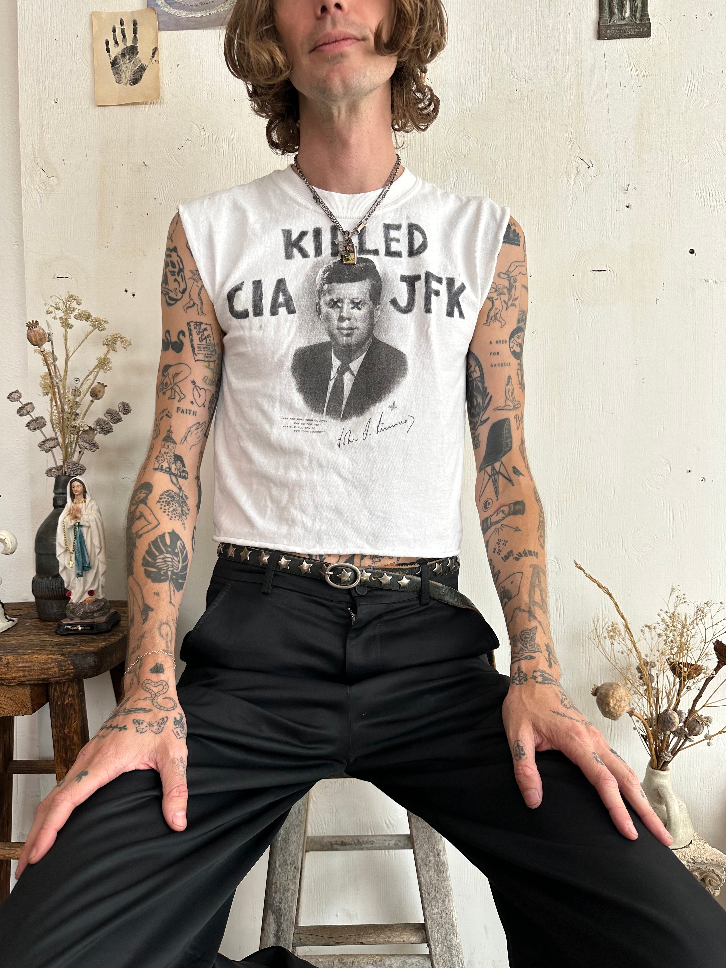 2000s Handrawn CIA Killed JFK Muscle Tank (Boxy S)