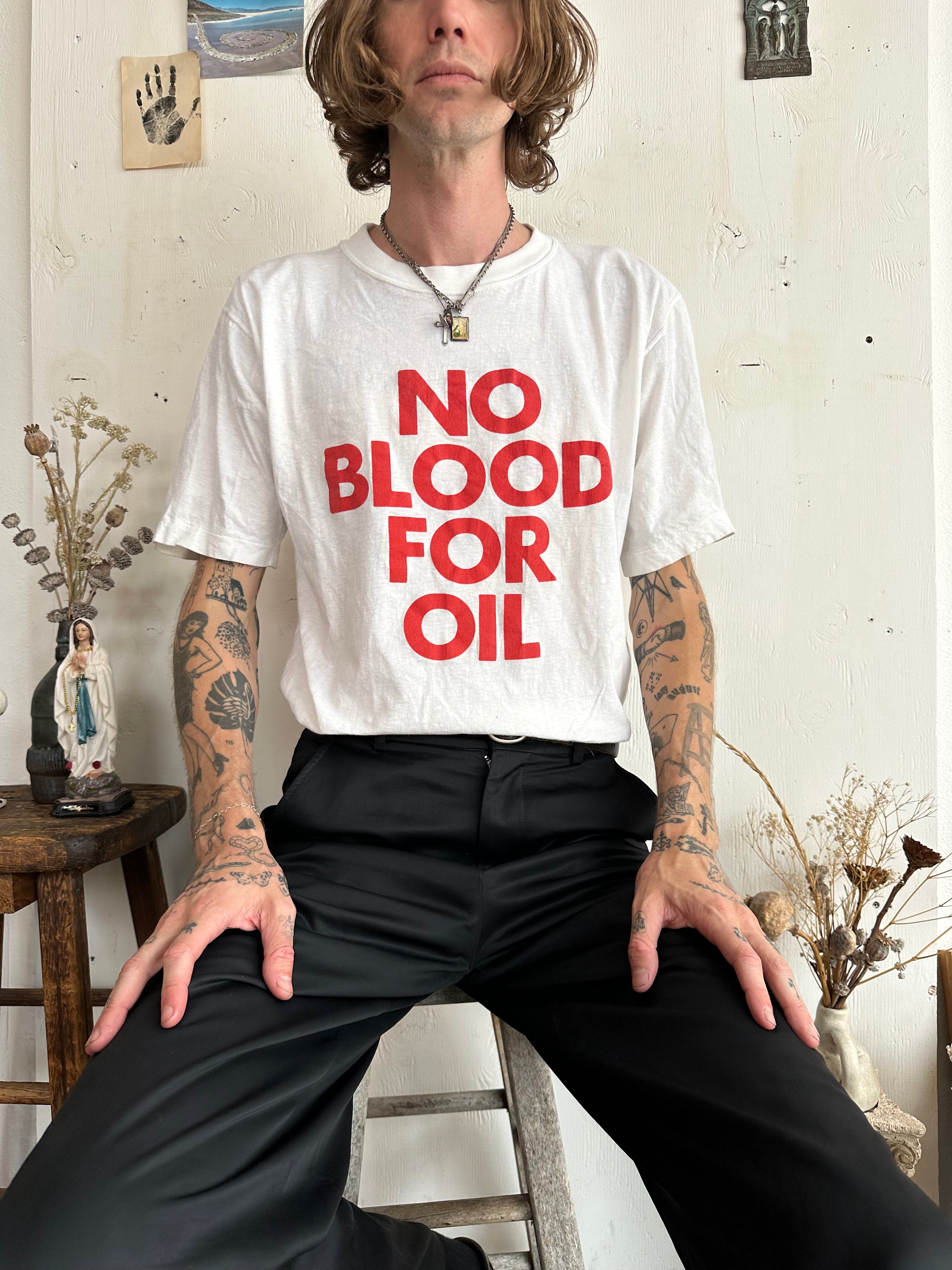 1990s No Blood For Oil / No War T-Shirt (L/XL)