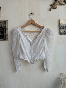 1980s Puff Sleeve Lace Top (XS)