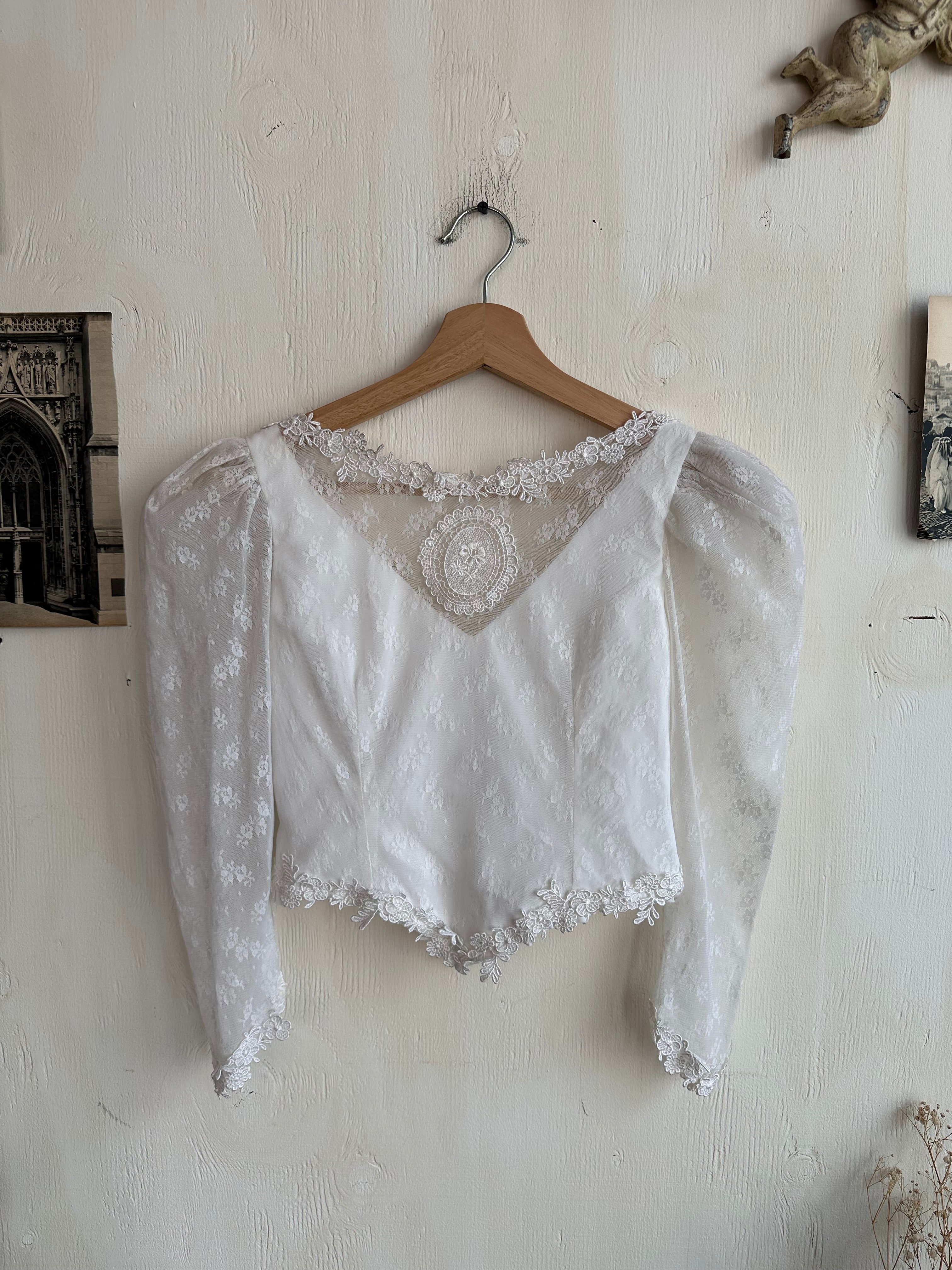 1980s Puff Sleeve Lace Top (XS)