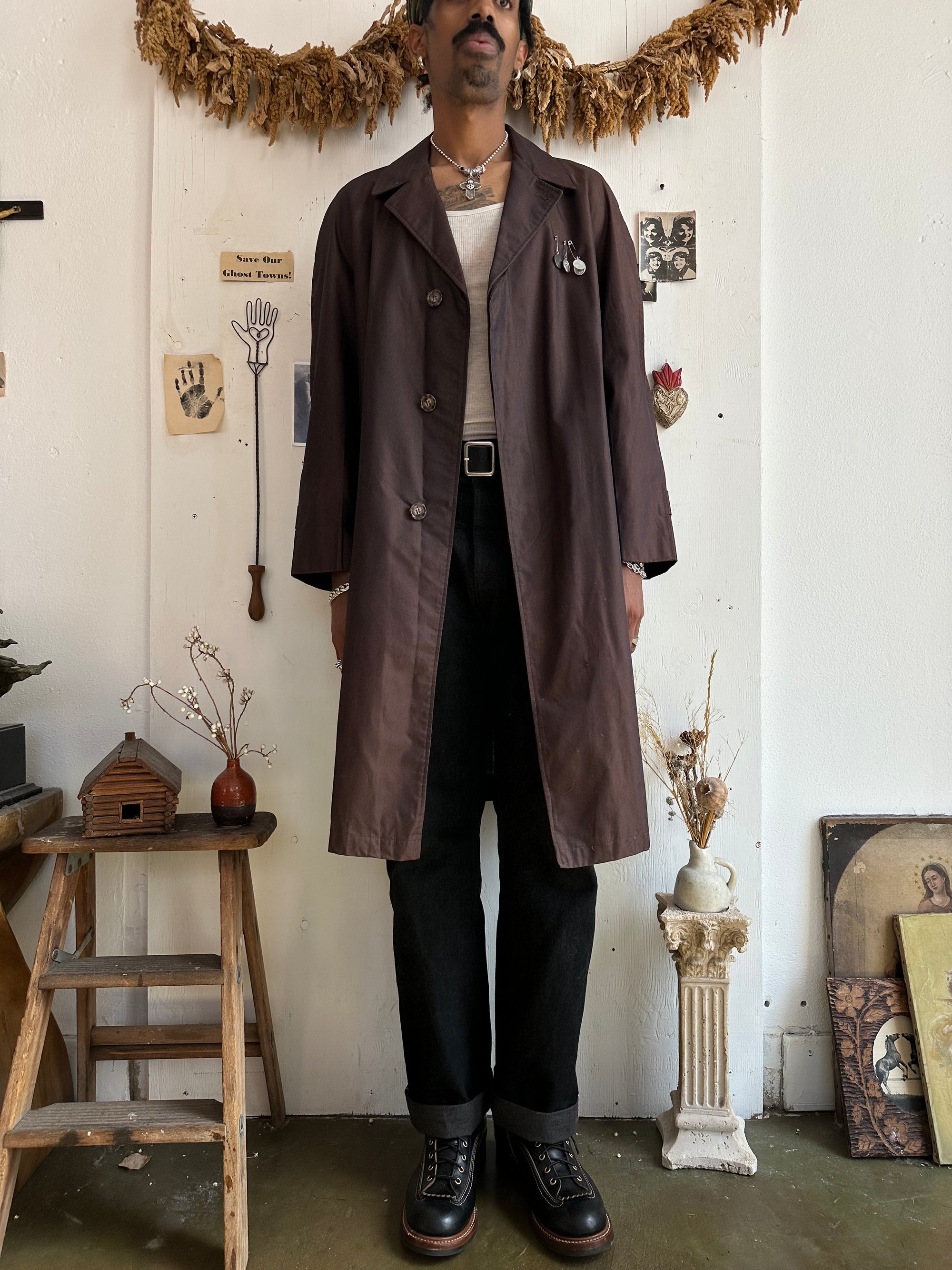 1960s Nylon Trenchcoat w Pins