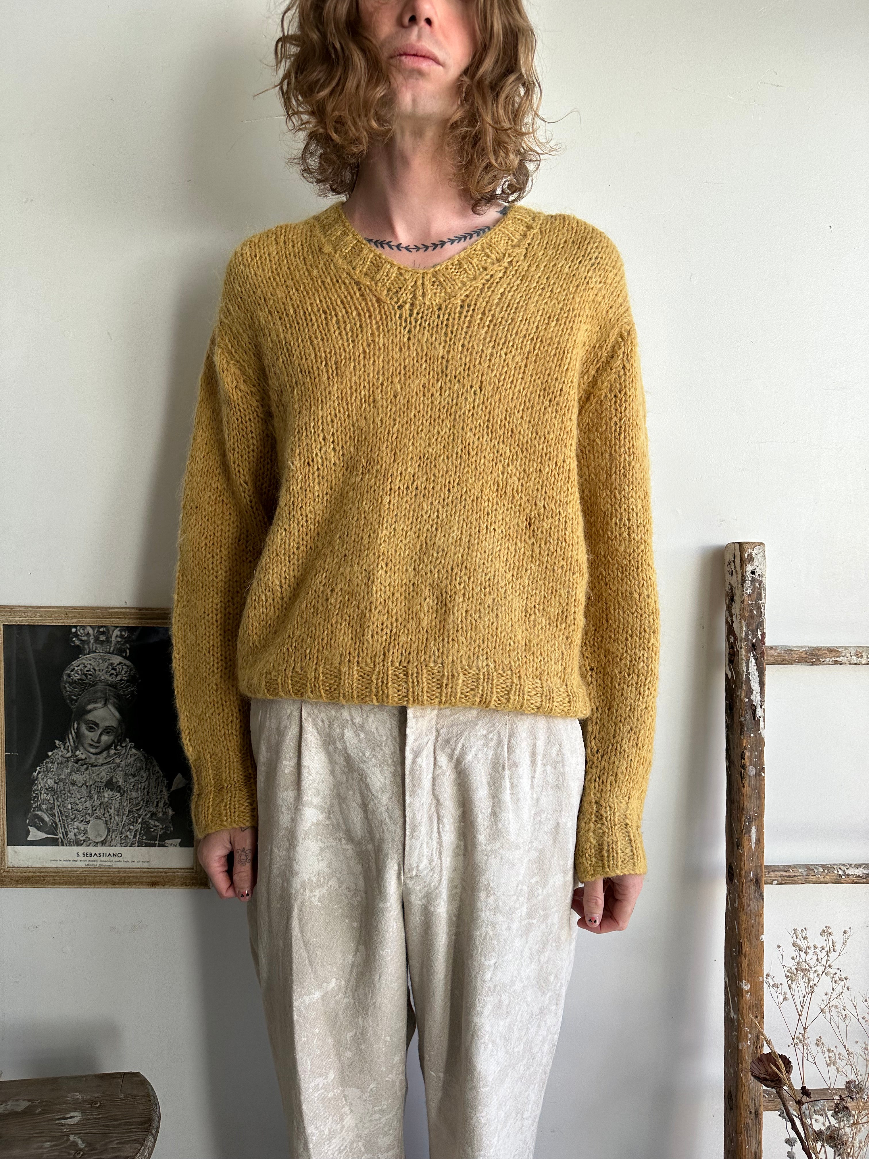 1980s Mustard Hand Knit  (XL)