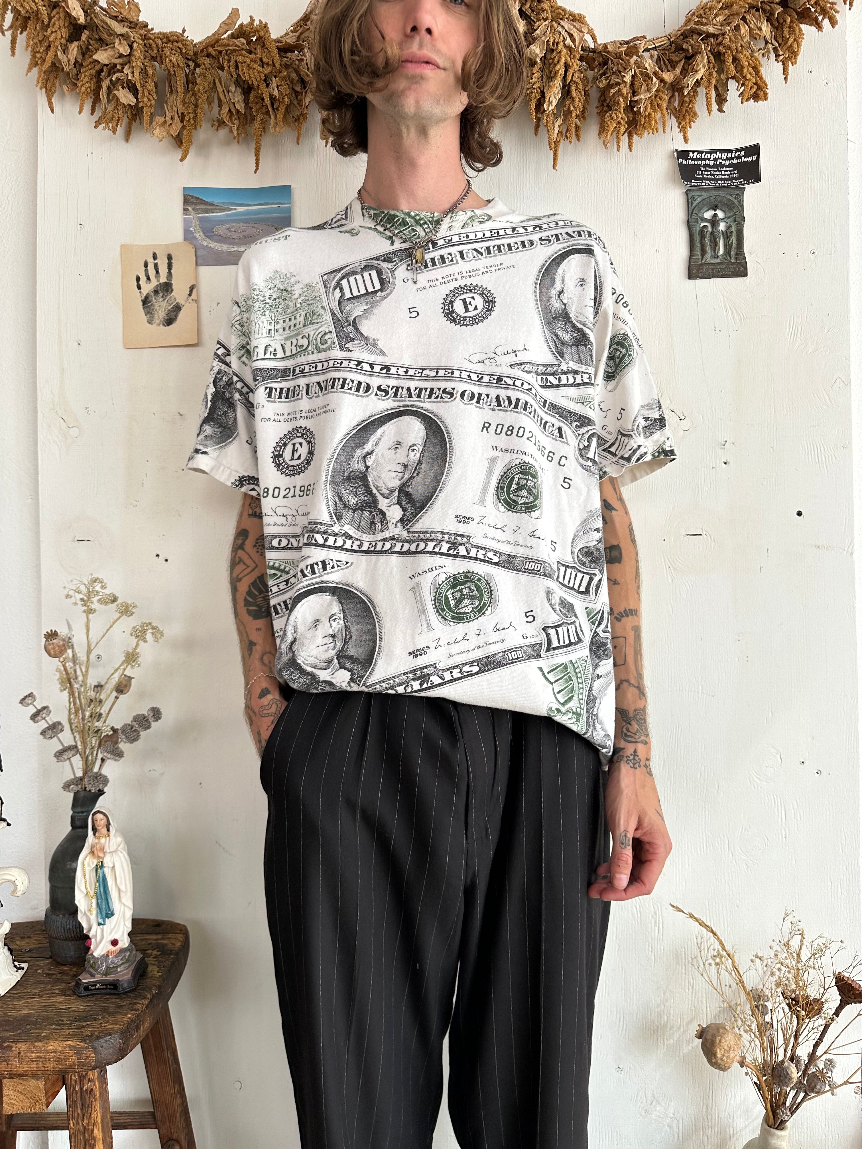 1990s All Over Money Print T-Shirt (Boxy XL)