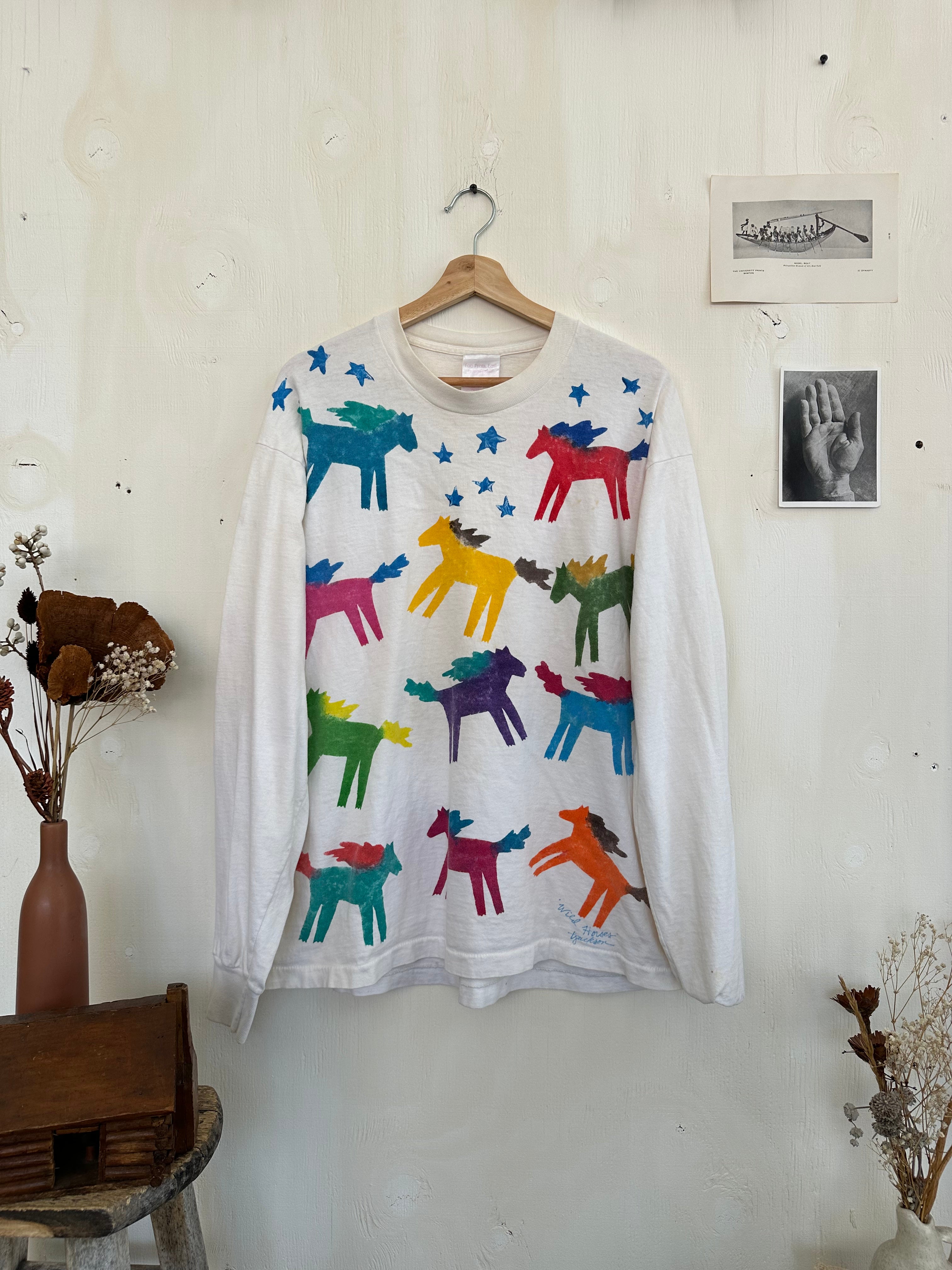 1990s Hand Painted Horses Long Sleeve (XL)