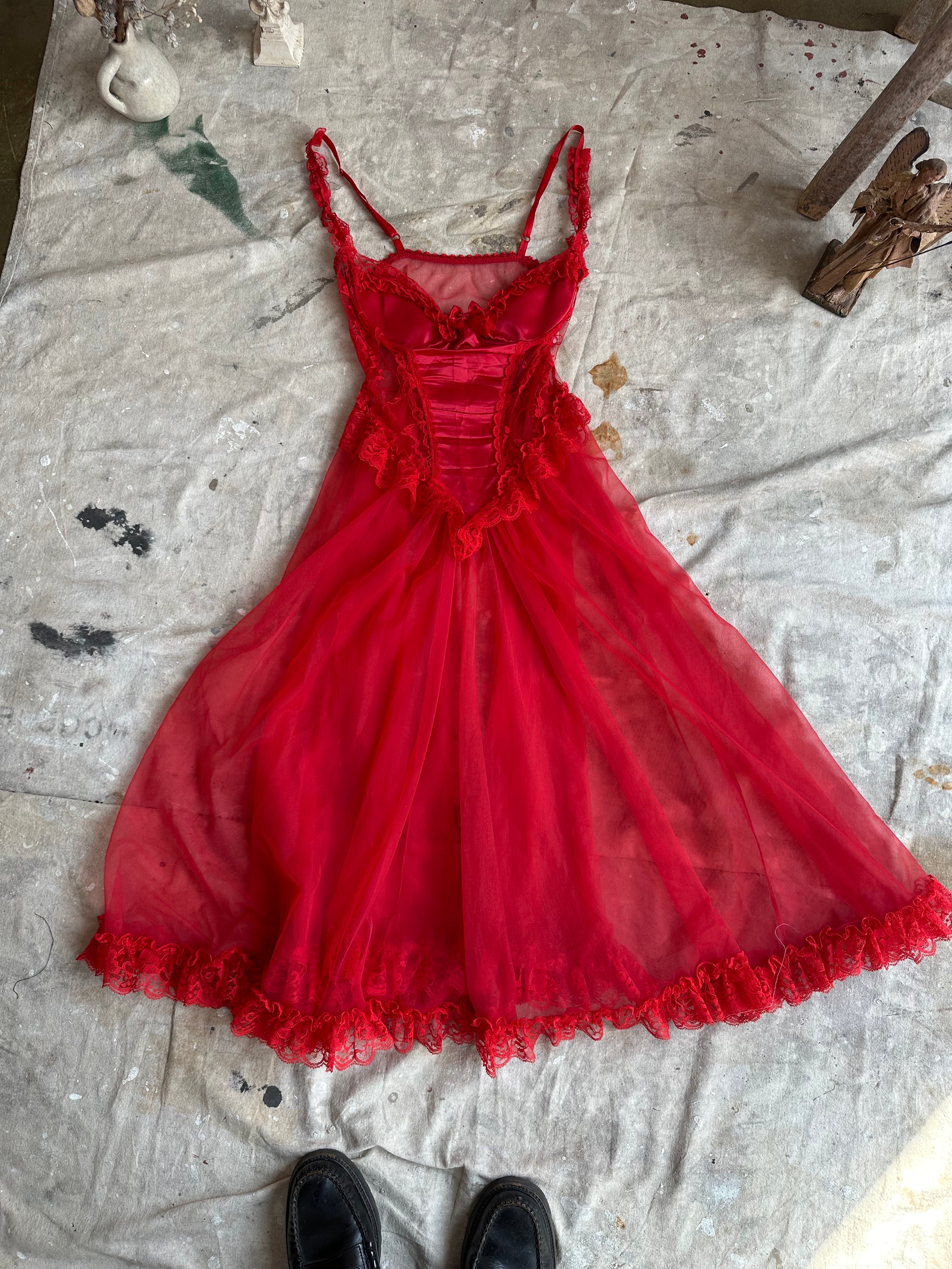 1980s Lacey Red Corset Dress (S)