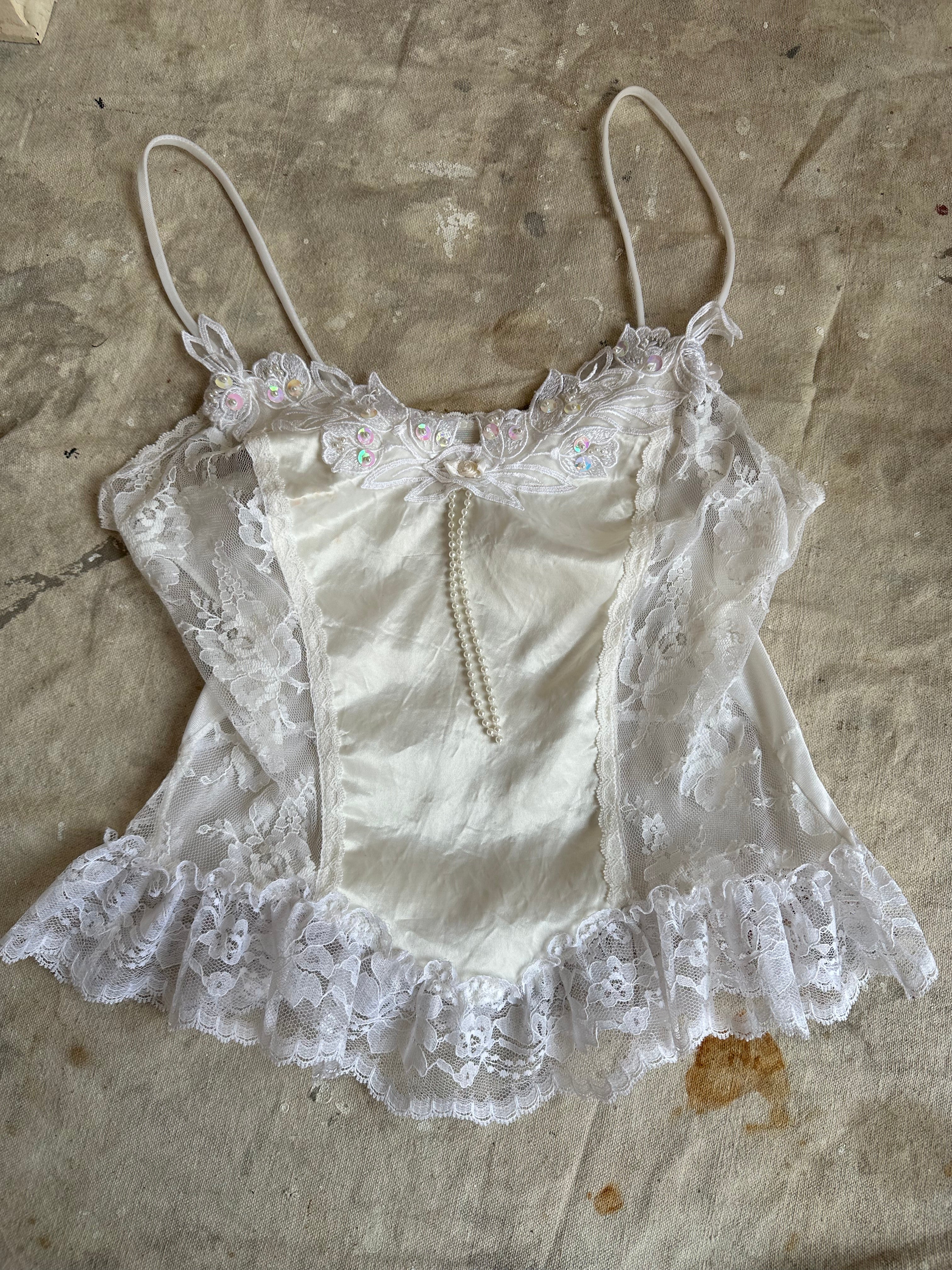 1990’s Lacey Cami With Pearl Detail (XS/S)