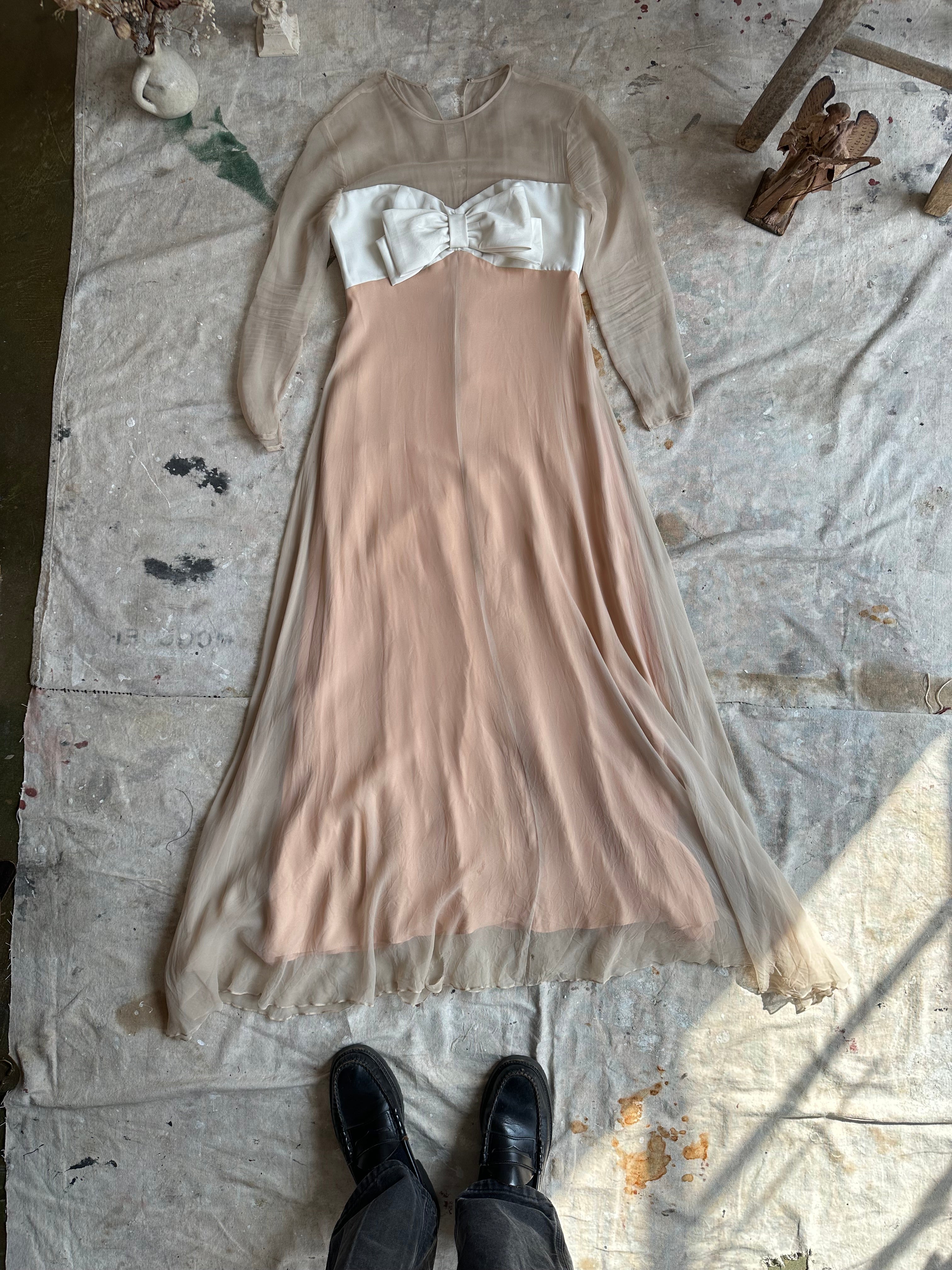 1960s Union Made Thrashed Bow Dress (XS)