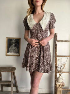 1980s Floral Lace Collar Mini Dress (S)