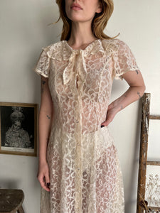 1980s Sheer Lace Crystal Button Dress (XS/S)