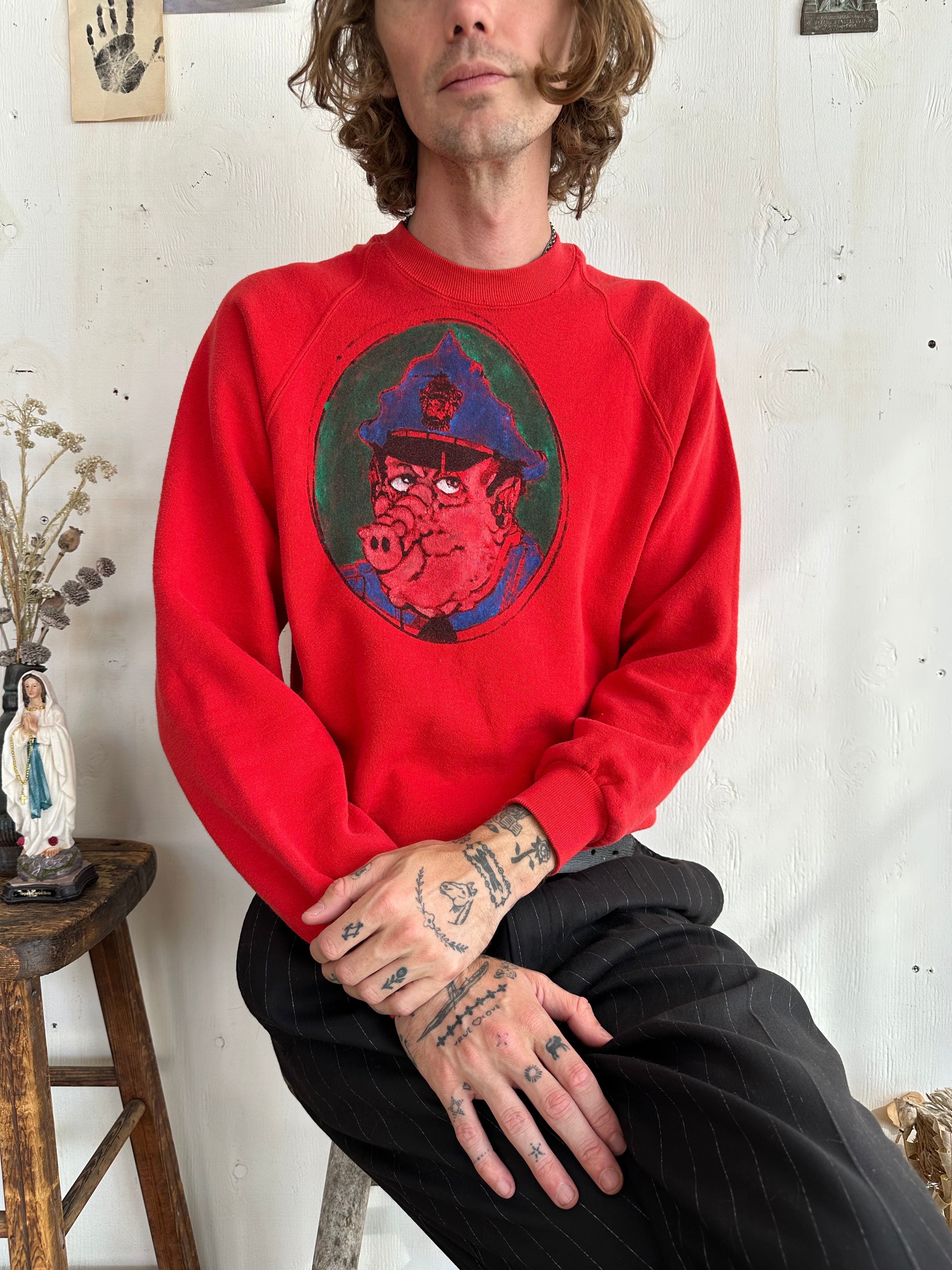 1990s Hand-Painted Pig Sweatshirt (L)