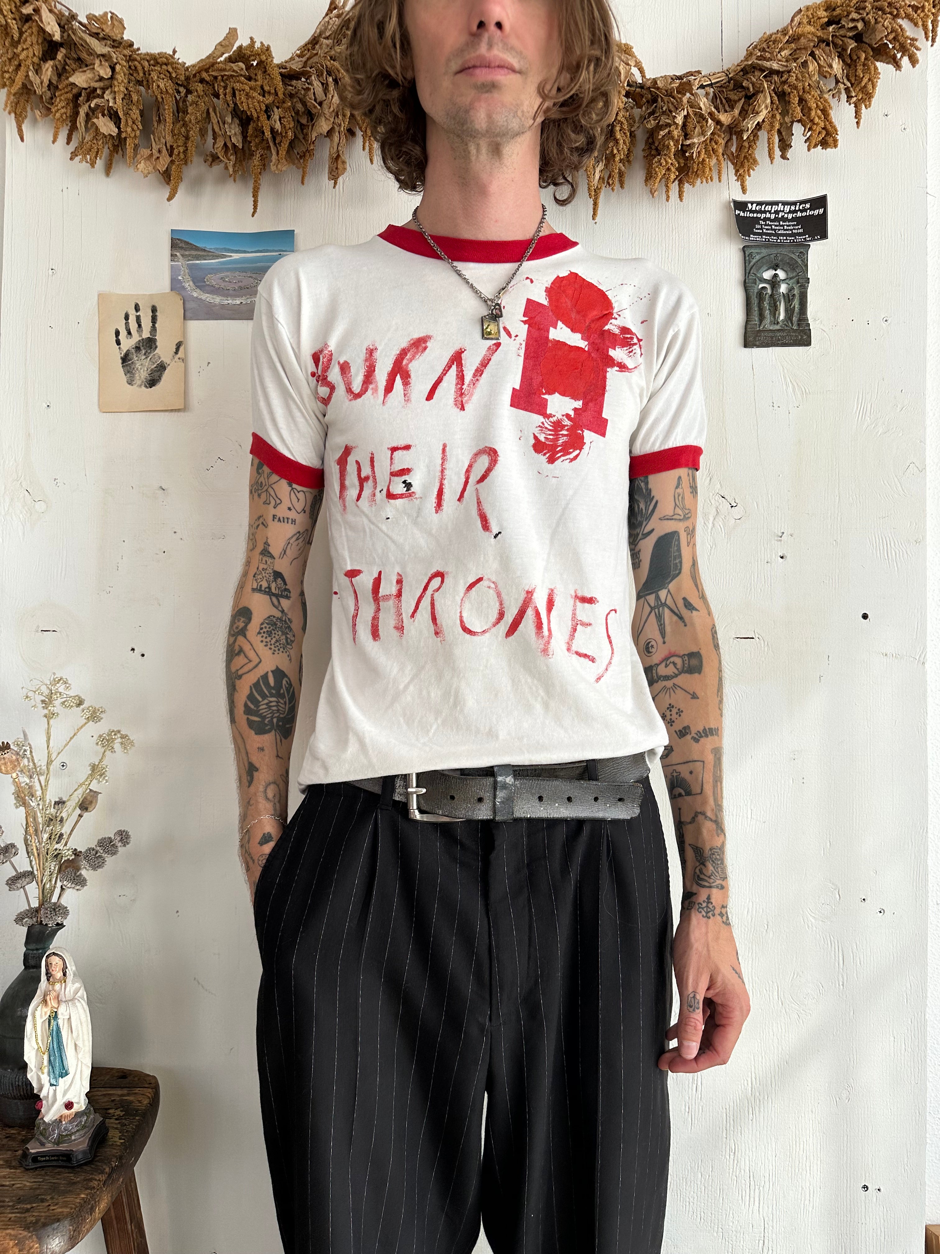 1970s Thrashed Burn Their Thrones Protest T-Shirt (S/M)