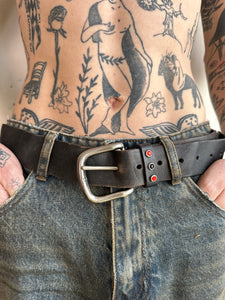 Vintage Leather Belt With Red and Black Studs (36"-42")