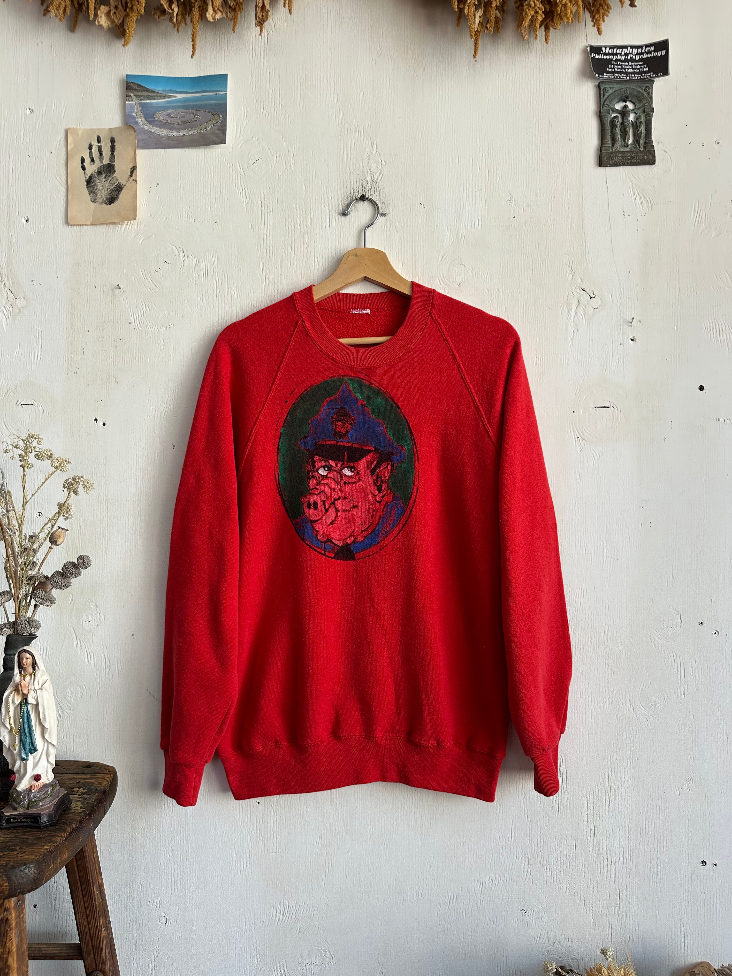 1990s Hand-Painted Pig Sweatshirt (L)
