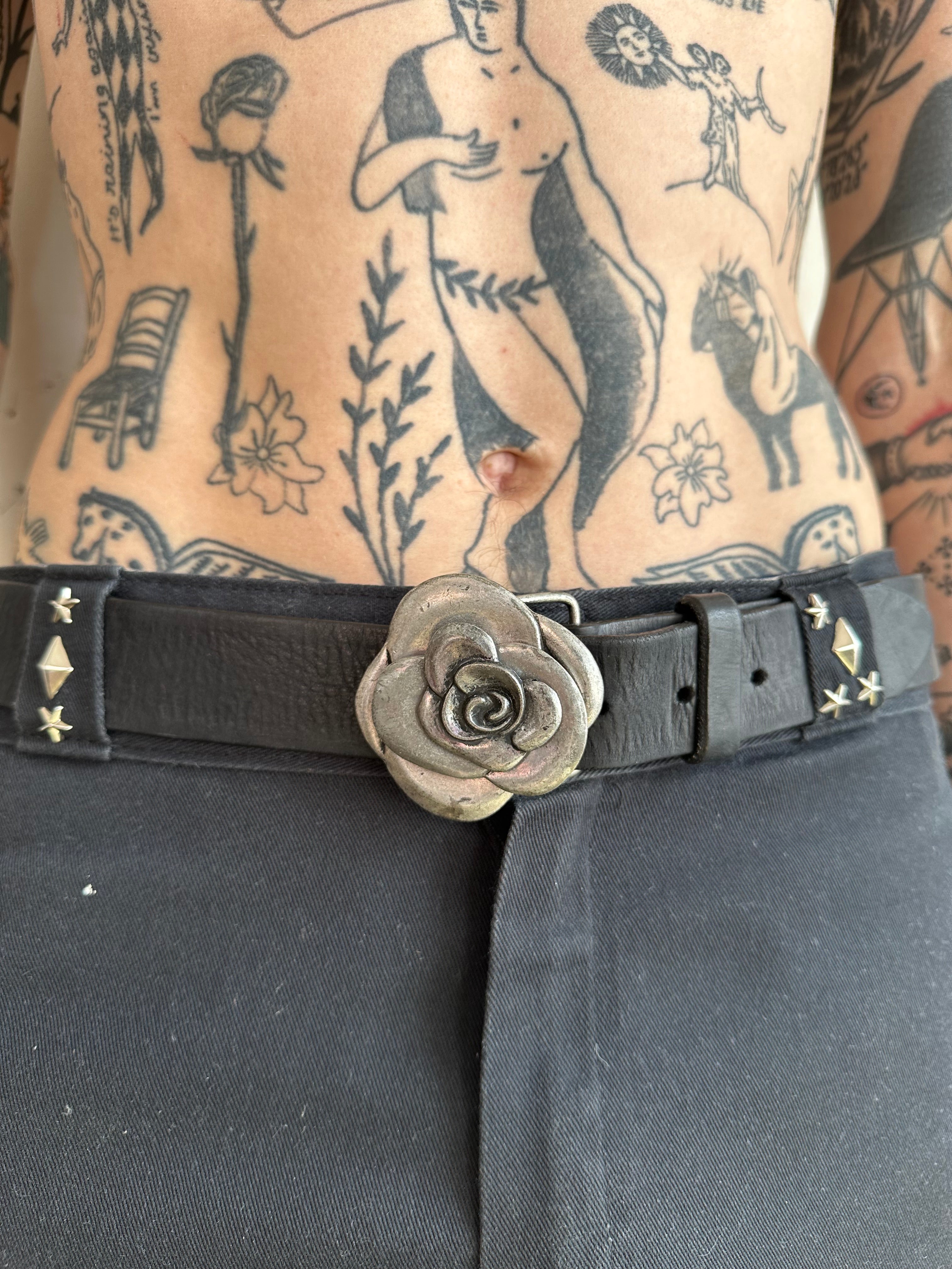 Vintage Belt With Rose Buckle (34"-38")