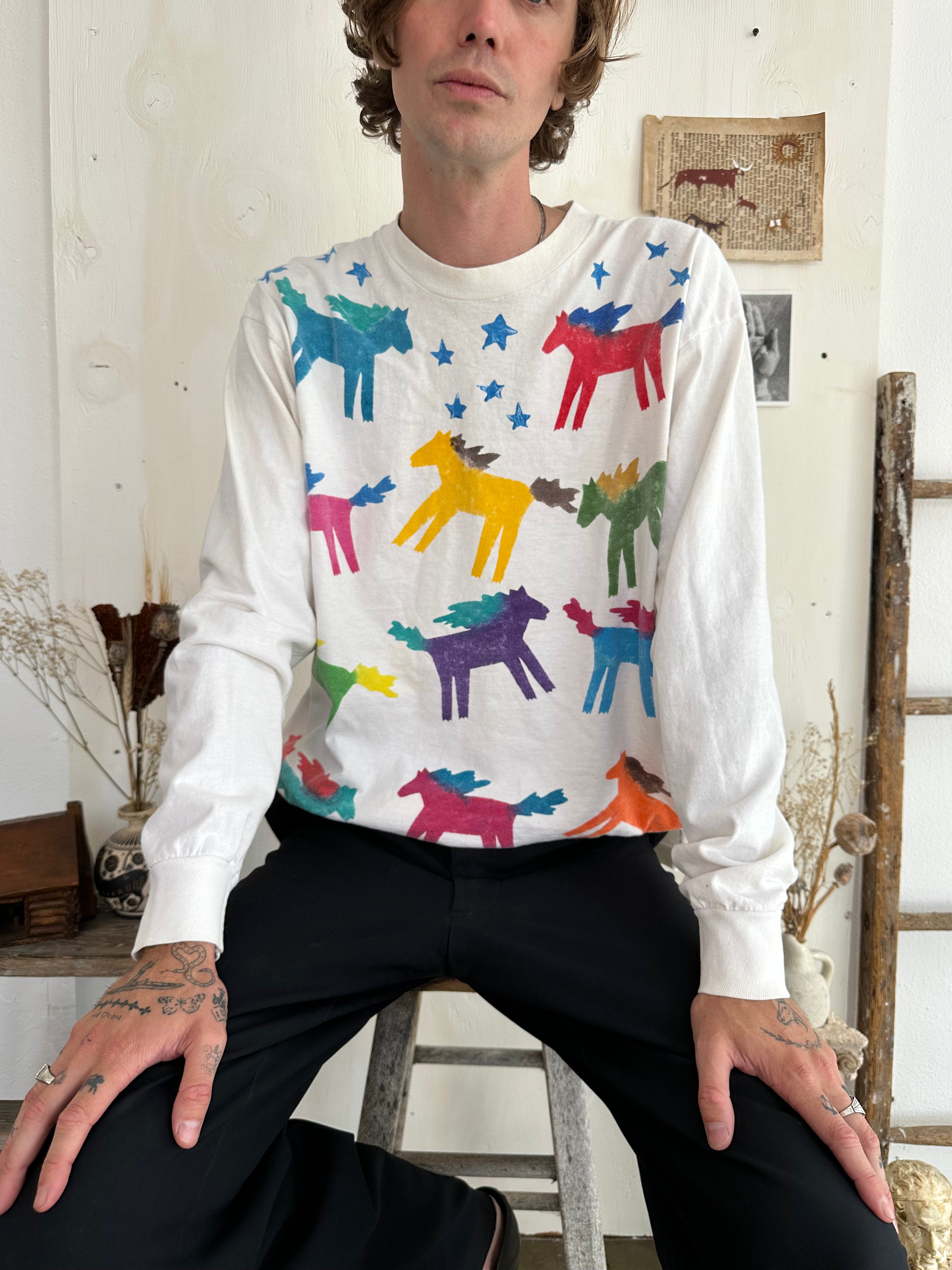 1990s Hand Painted Horses Long Sleeve (XL)