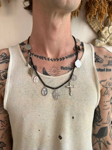 Vintage Handmade Black Religious Charm Necklace