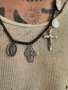 Vintage Handmade Black Religious Charm Necklace