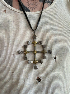 Heavy Cross Necklace w/ Leather Strap