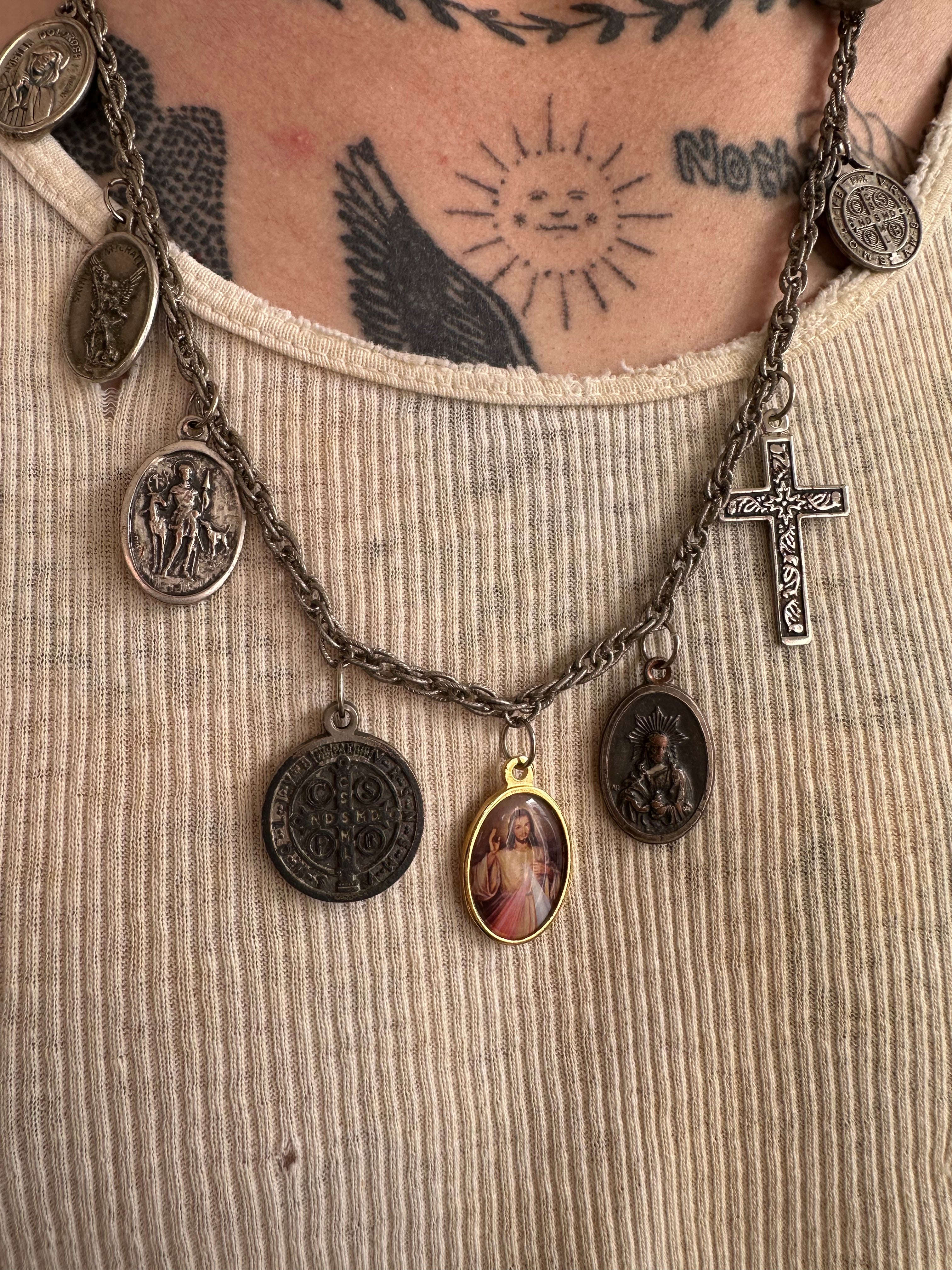Vintage Handmade Religious Pendant Charm Necklace