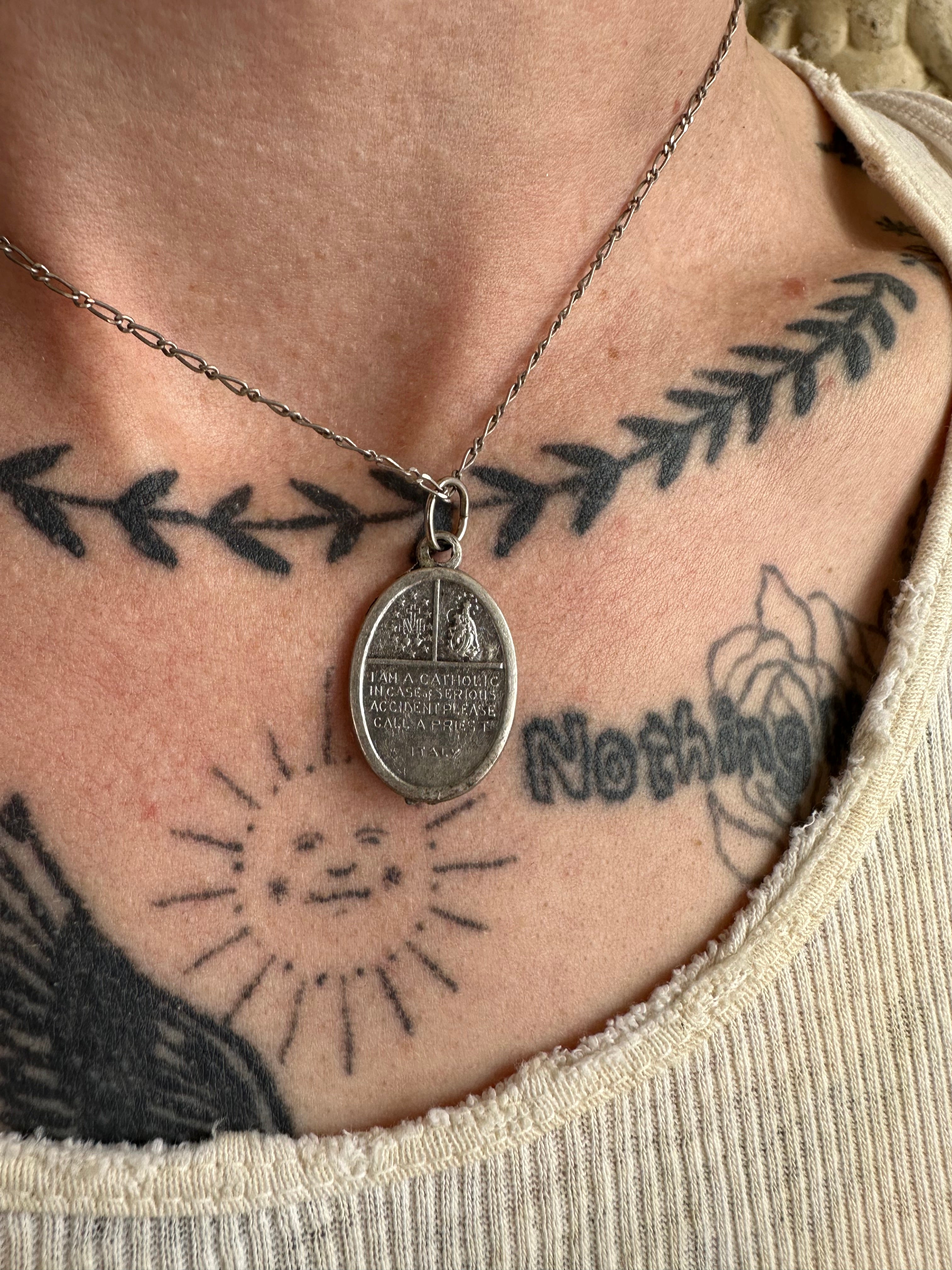 Vintage Crucifixion Pendant Necklace with Sterling Chain