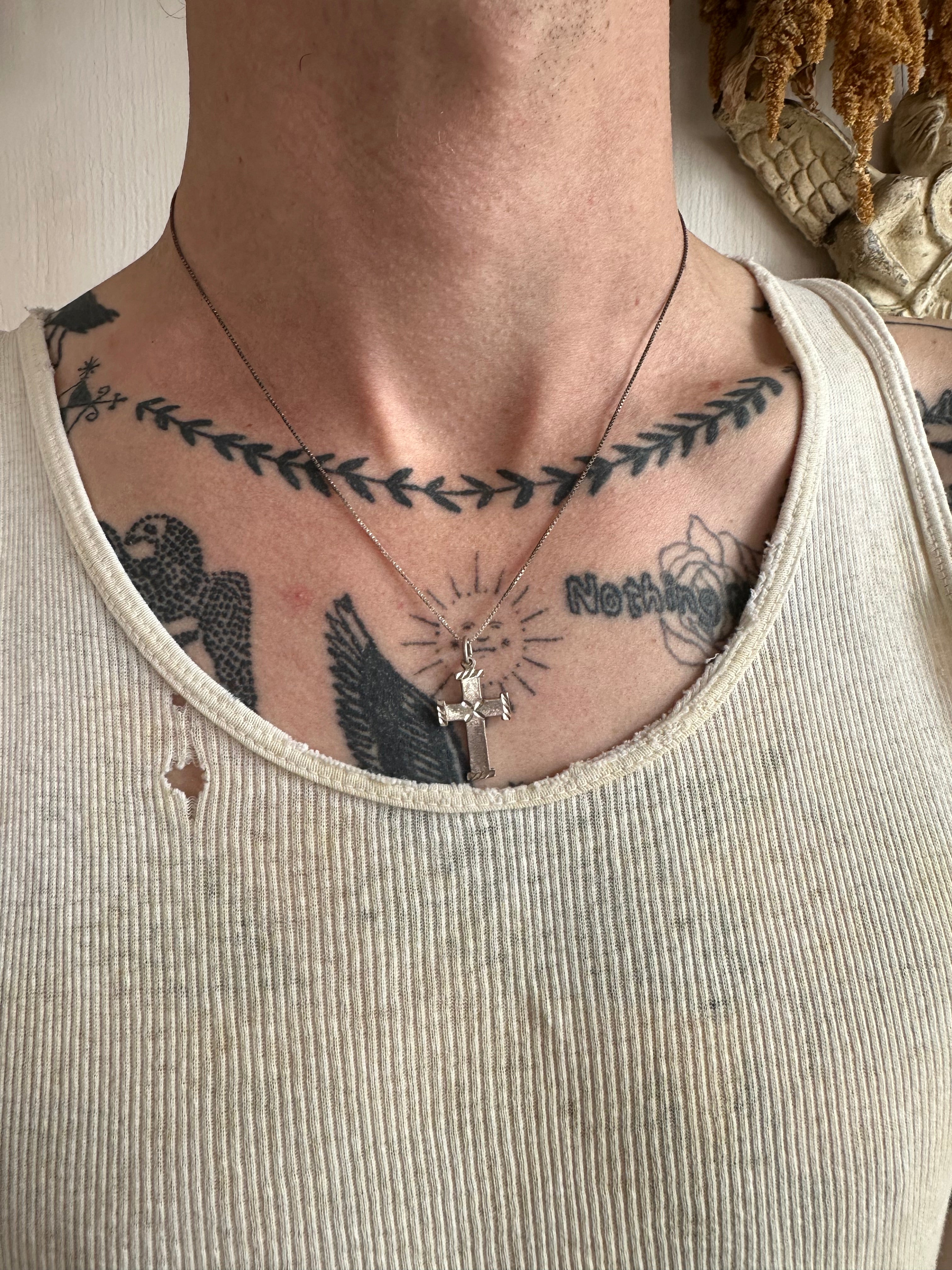 Vintage Cross Necklace w/ Sterling Chain