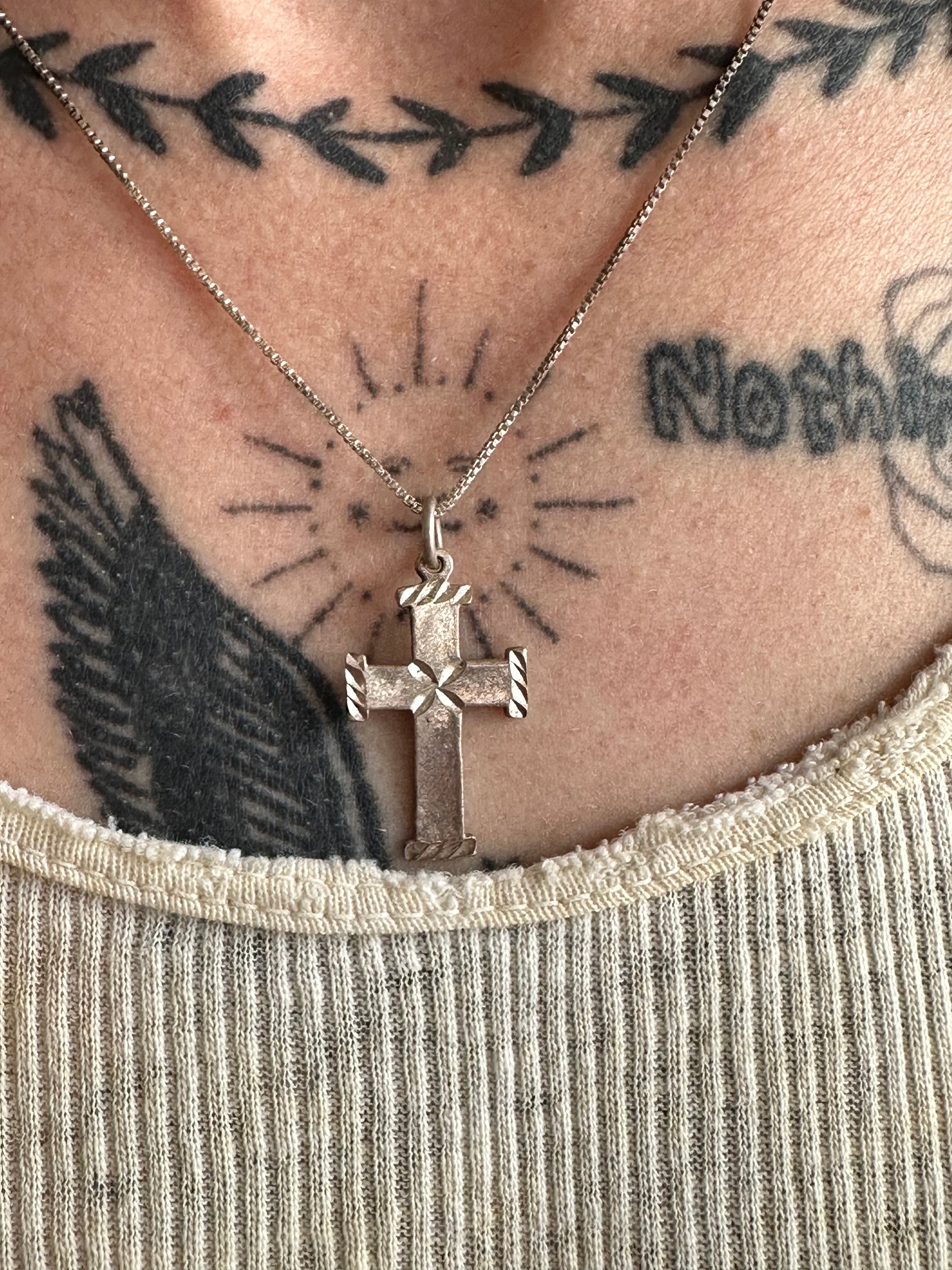 Vintage Cross Necklace w/ Sterling Chain