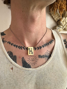 Antique Bakelite 9 of Spades Necklace with Sterling Chain